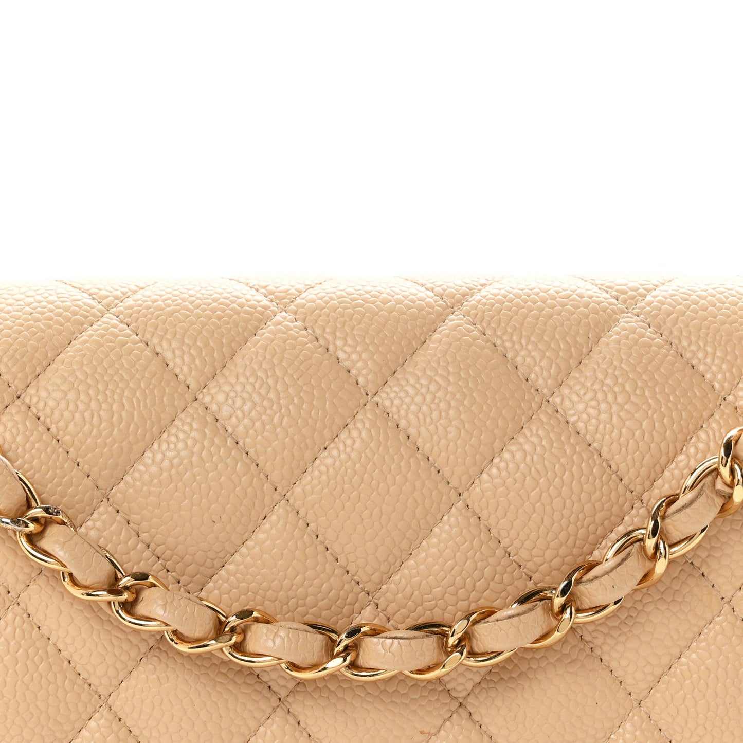Caviar Quilted Medium Double Flap Beige