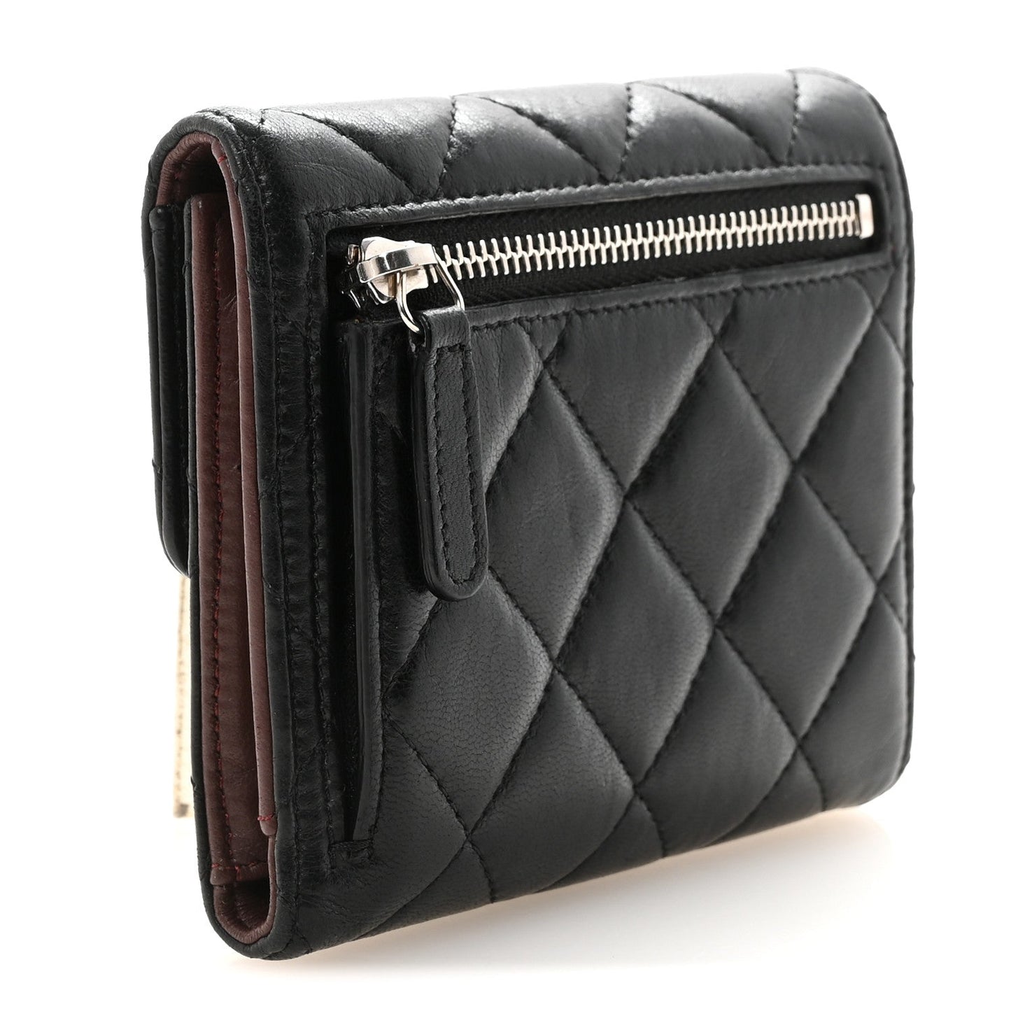 Lambskin Quilted Compact Flap Wallet Black