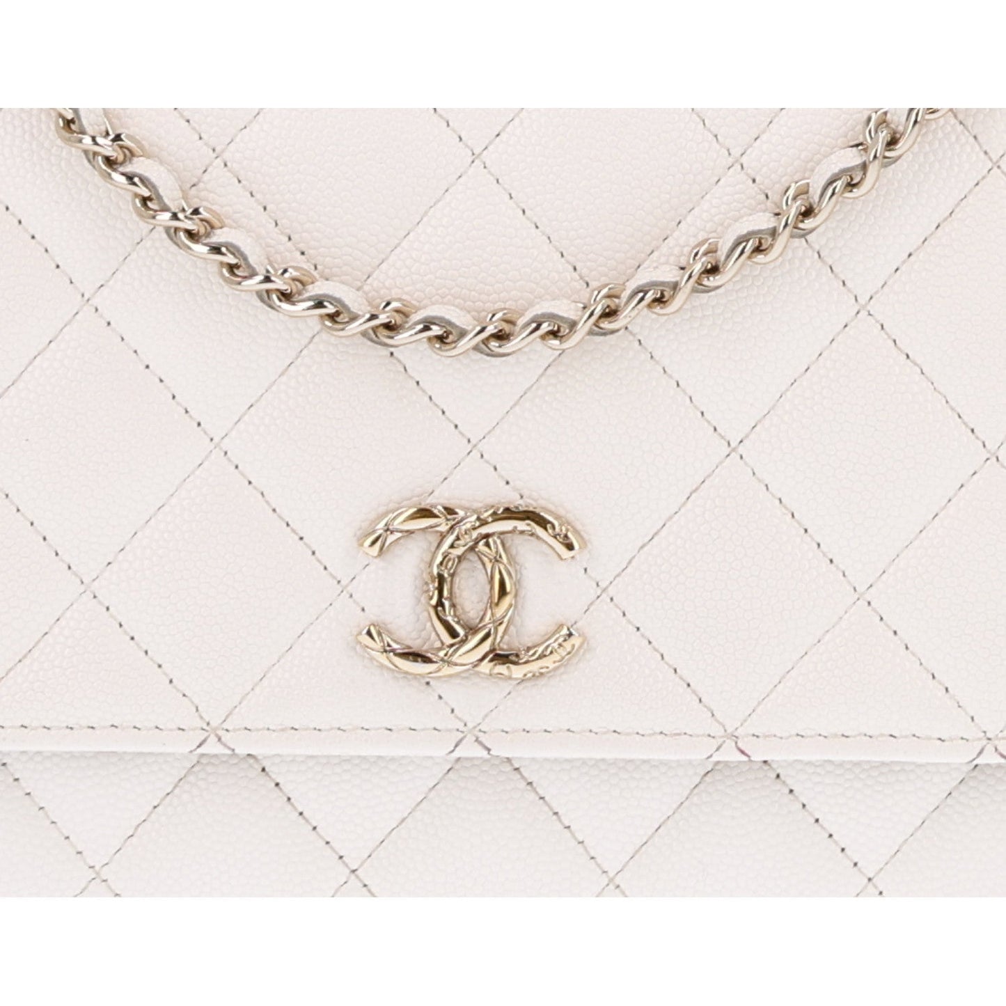 Caviar Quilted Wallet On Chain WOC White