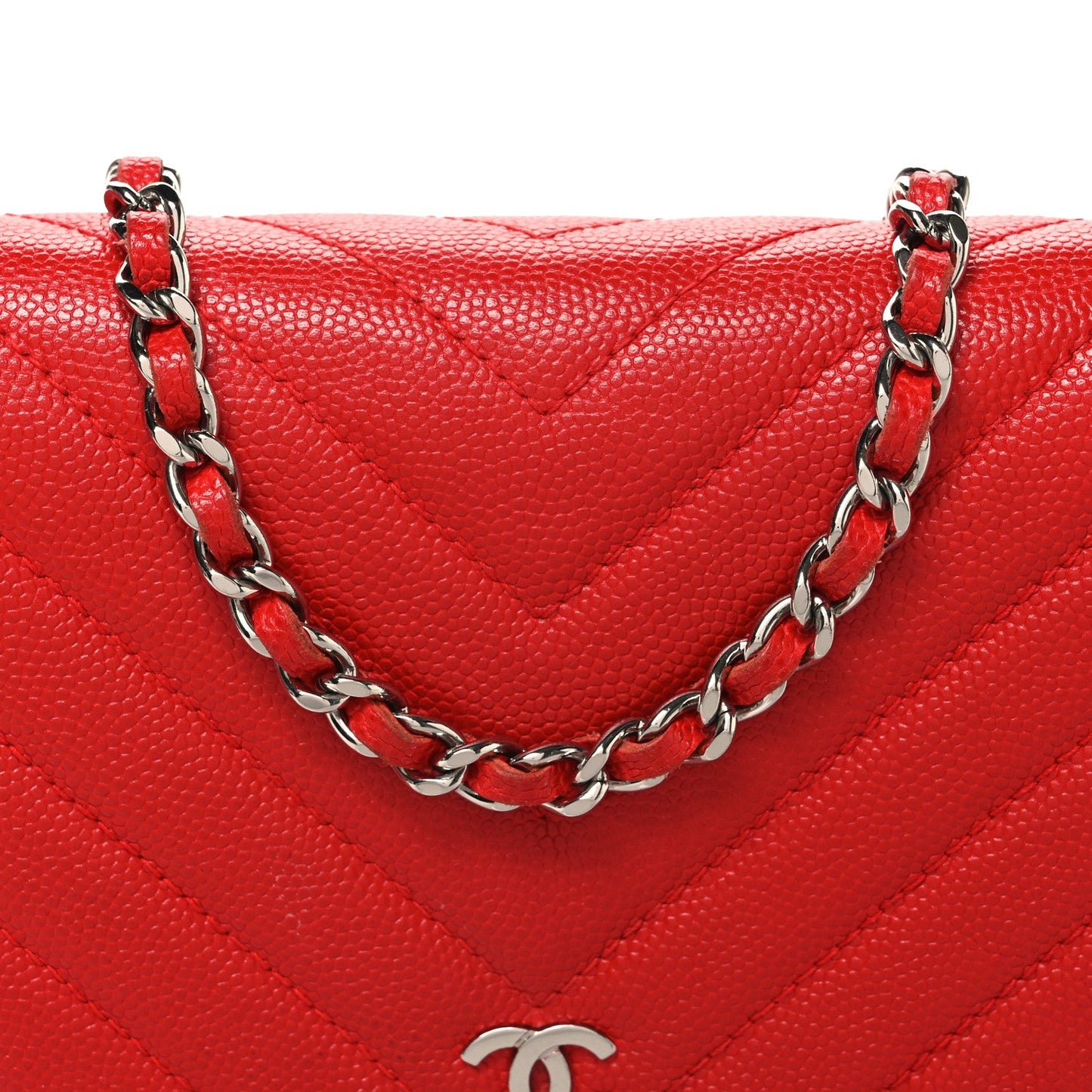 Caviar Chevron Quilted Wallet On Chain WOC Red
