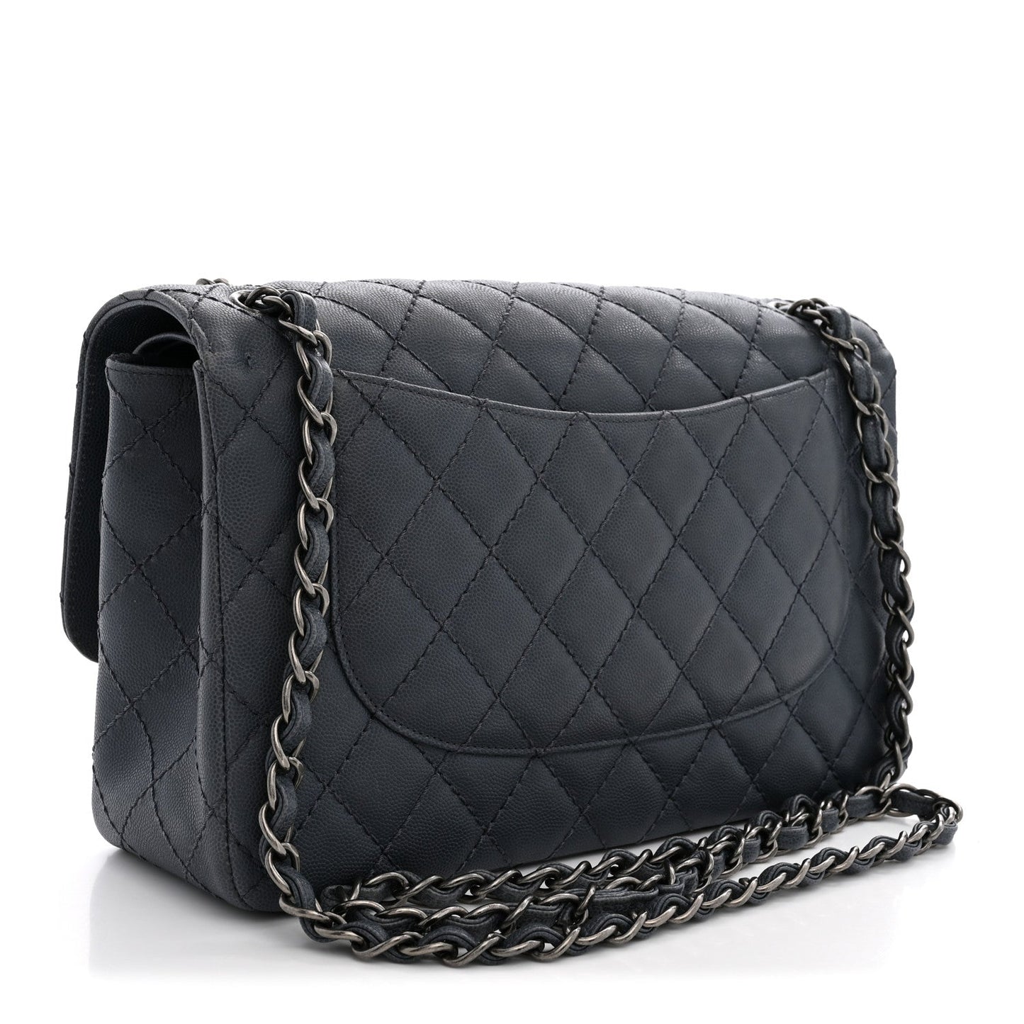 Washed Caviar Quilted Jumbo Double Flap Dark Grey