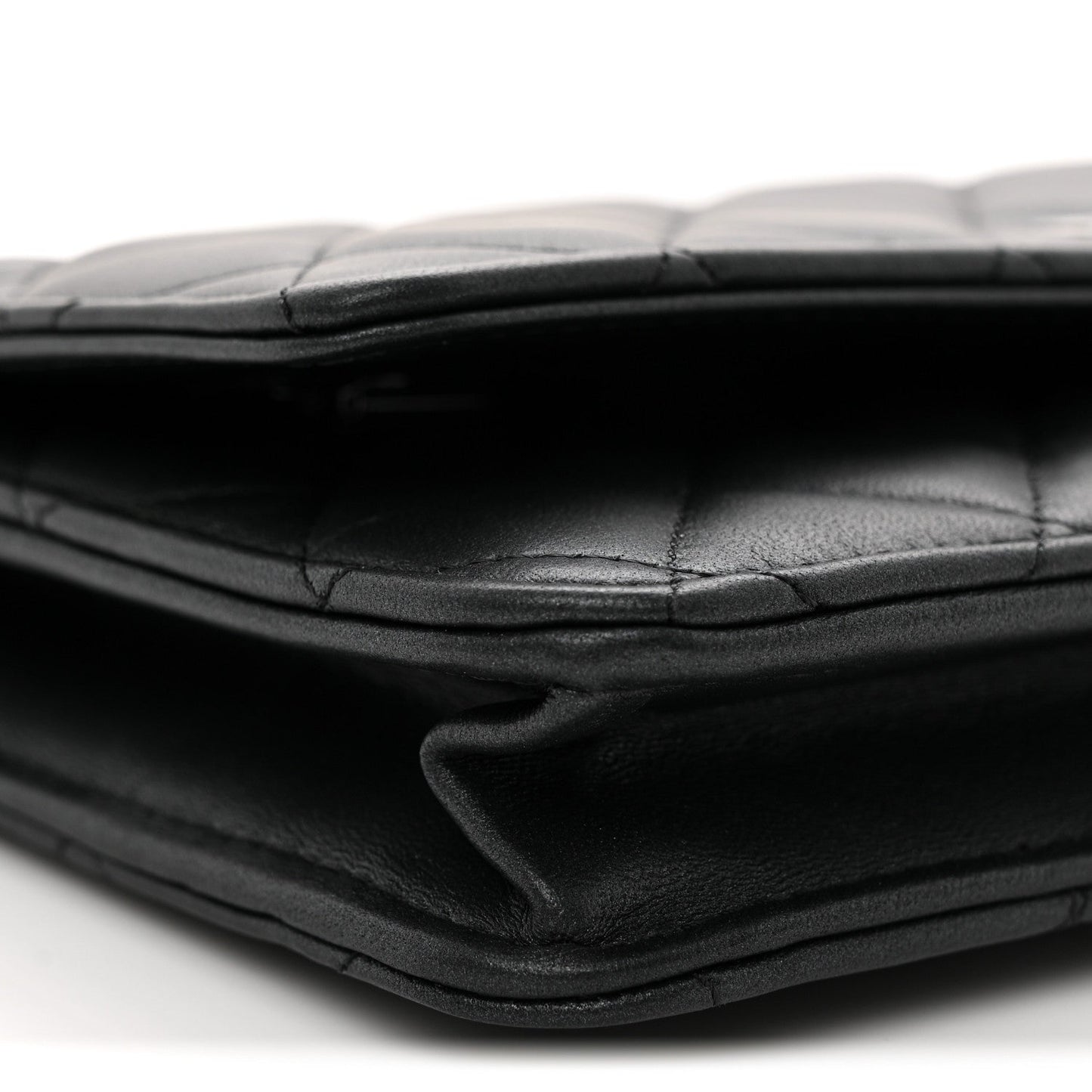 Pearly Lambskin Quilted Wallet On Chain WOC So Black