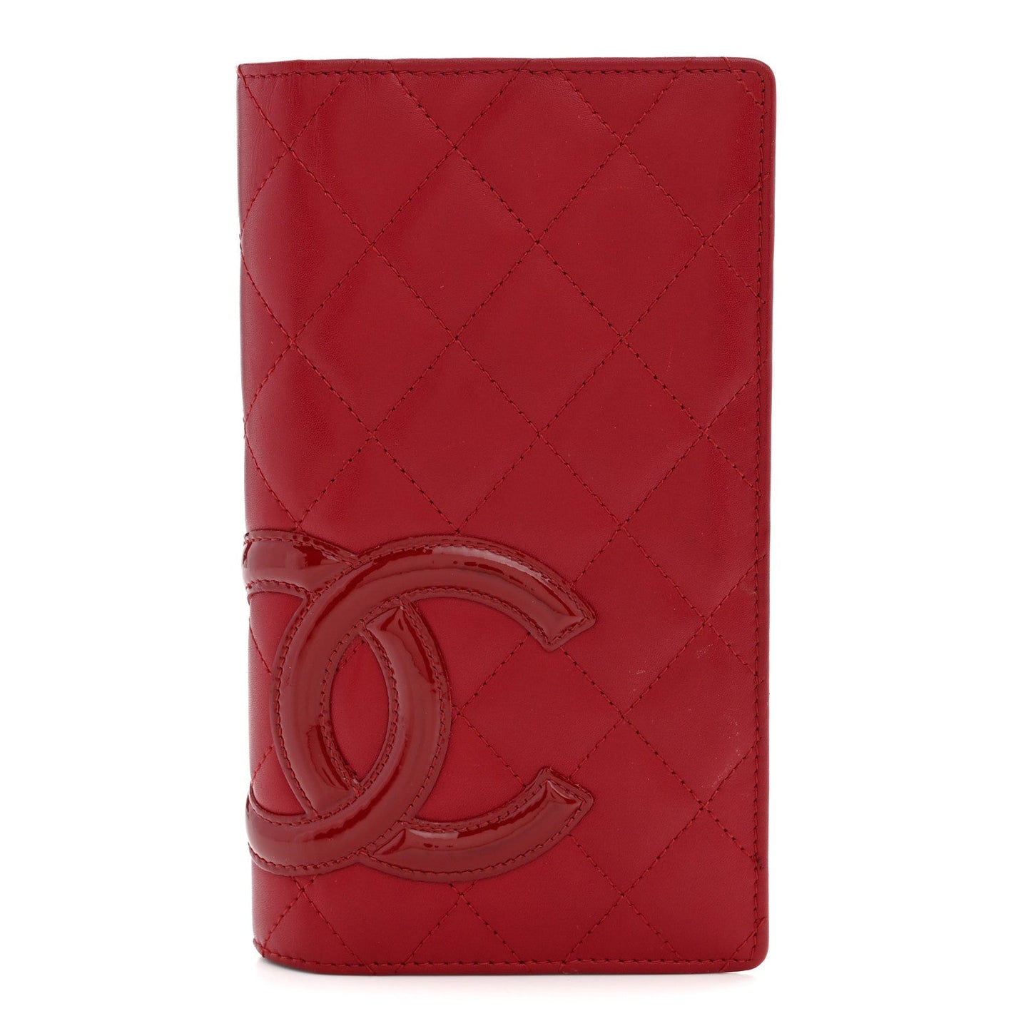 Calfskin Quilted Cambon Yen Wallet Red
