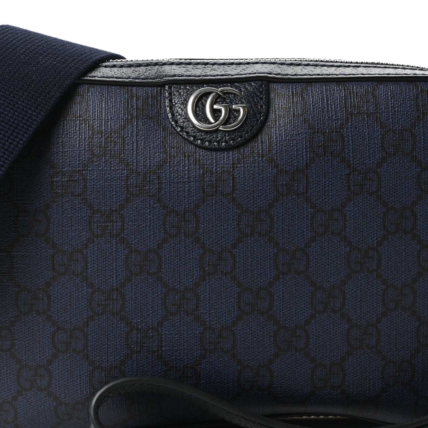GG Supreme Monogram Textured Dollar Calfskin Web Ophidia Wristlet Shoulder Bag Black Blue