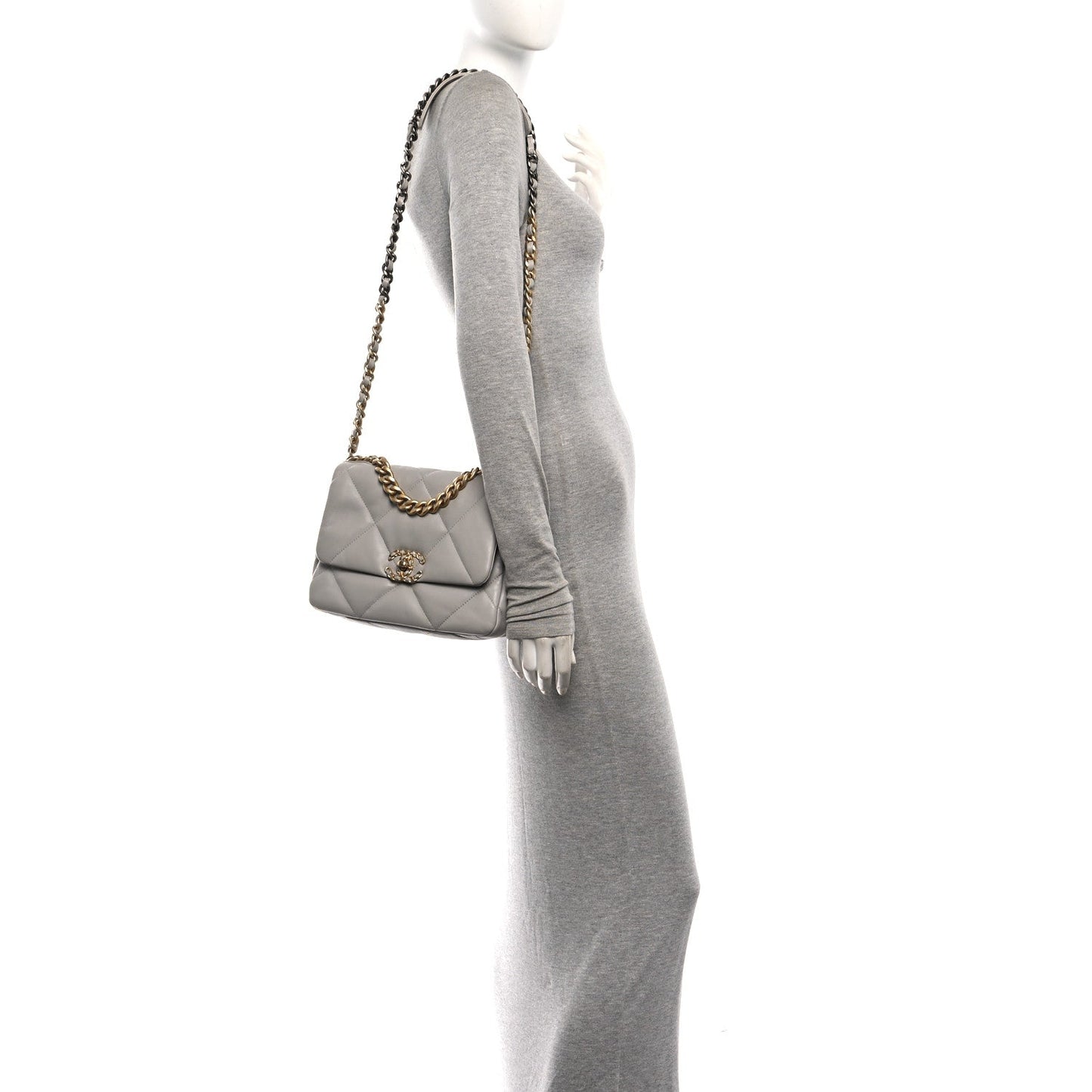 Lambskin Quilted Medium Chanel 19 Flap Grey