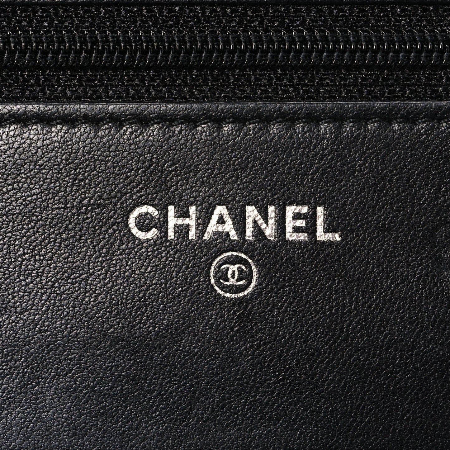Lambskin Camellia Embossed Wallet on Chain WOC Black