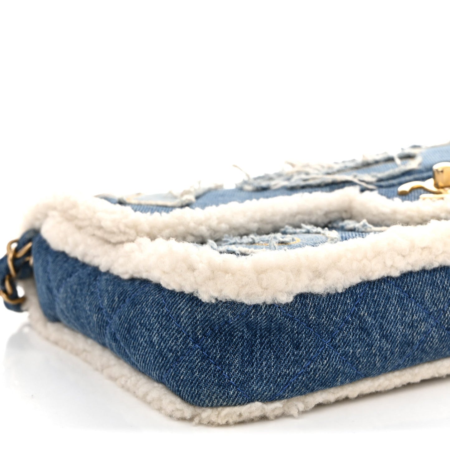 Denim Shearling Hieroglyph Flap Blue