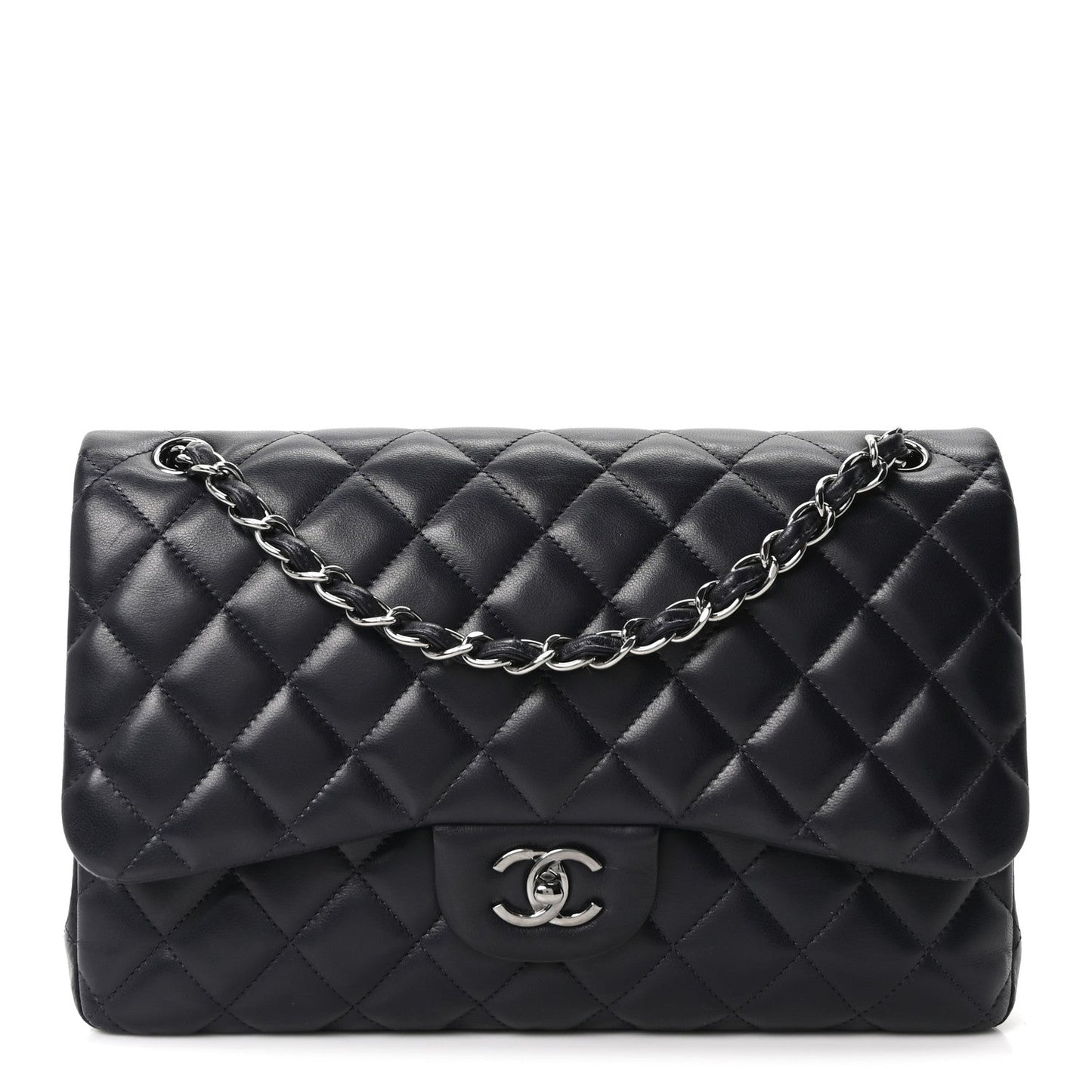 Lambskin Quilted Jumbo Double Flap Navy