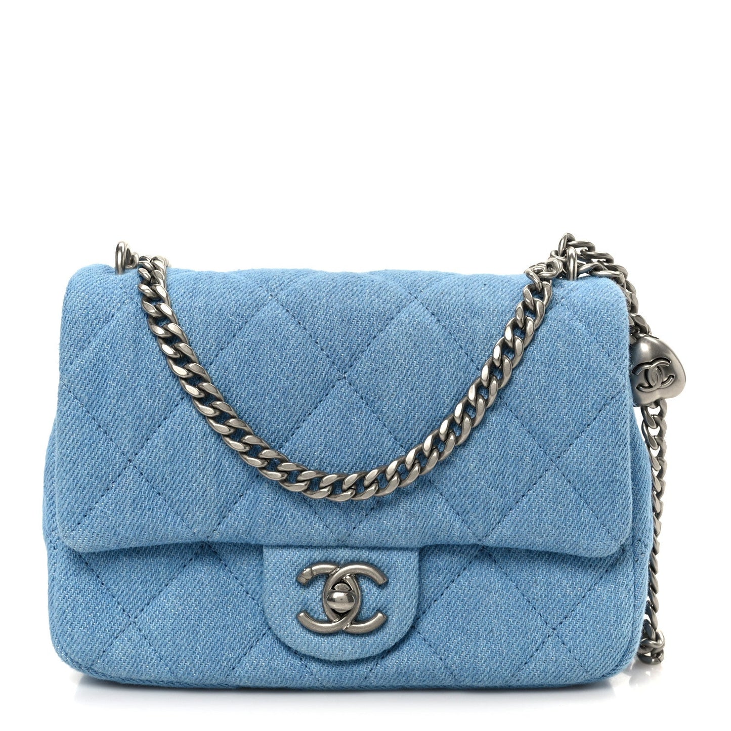 Denim Quilted Sweetheart Mini Flap Blue