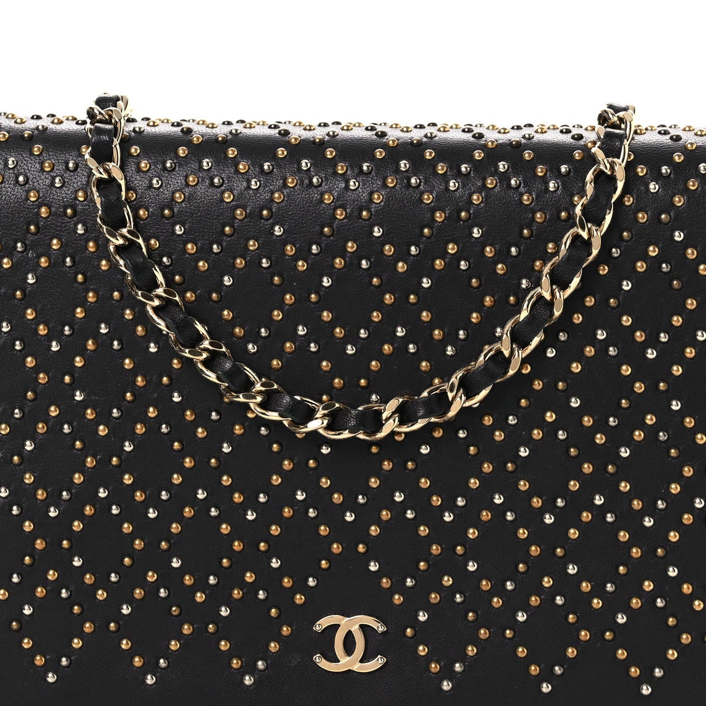 Lambskin Studded Wallet on Chain WOC Grey