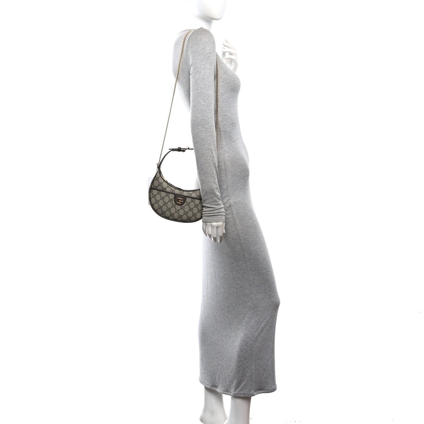 GG Supreme Monogram Textured Dollar Calfskin Small Ophidia Shoulder Bag Beige Ebony New Acero