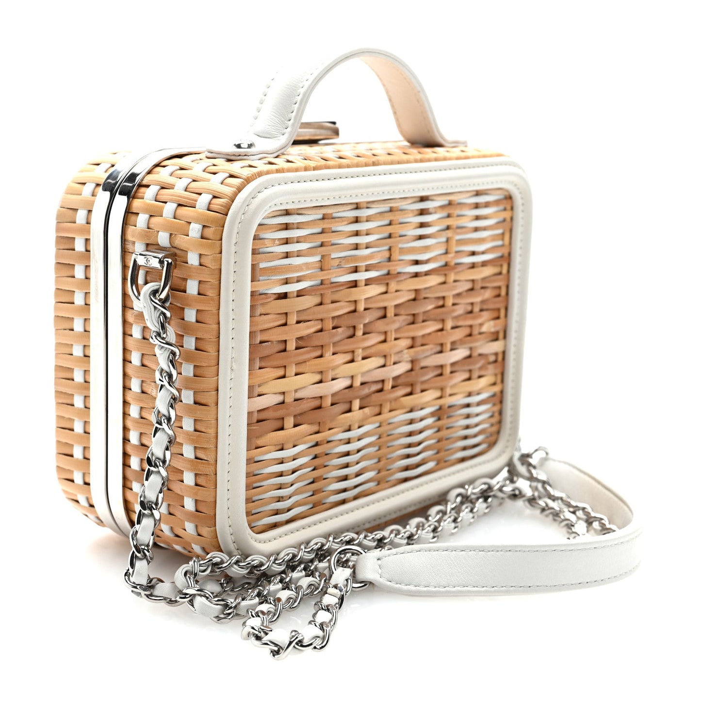 Raffia Patent Small CC Filigree Vanity Case White