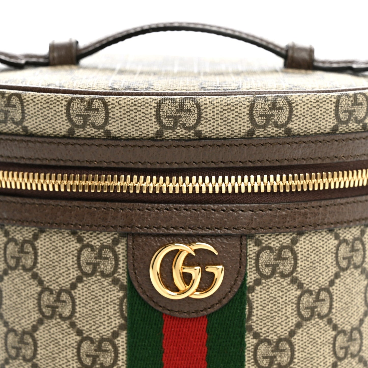 GG Supreme Monogram Textured Calfskin Web Ophidia Vanity Cosmetic Case Beige Ebony New Acero