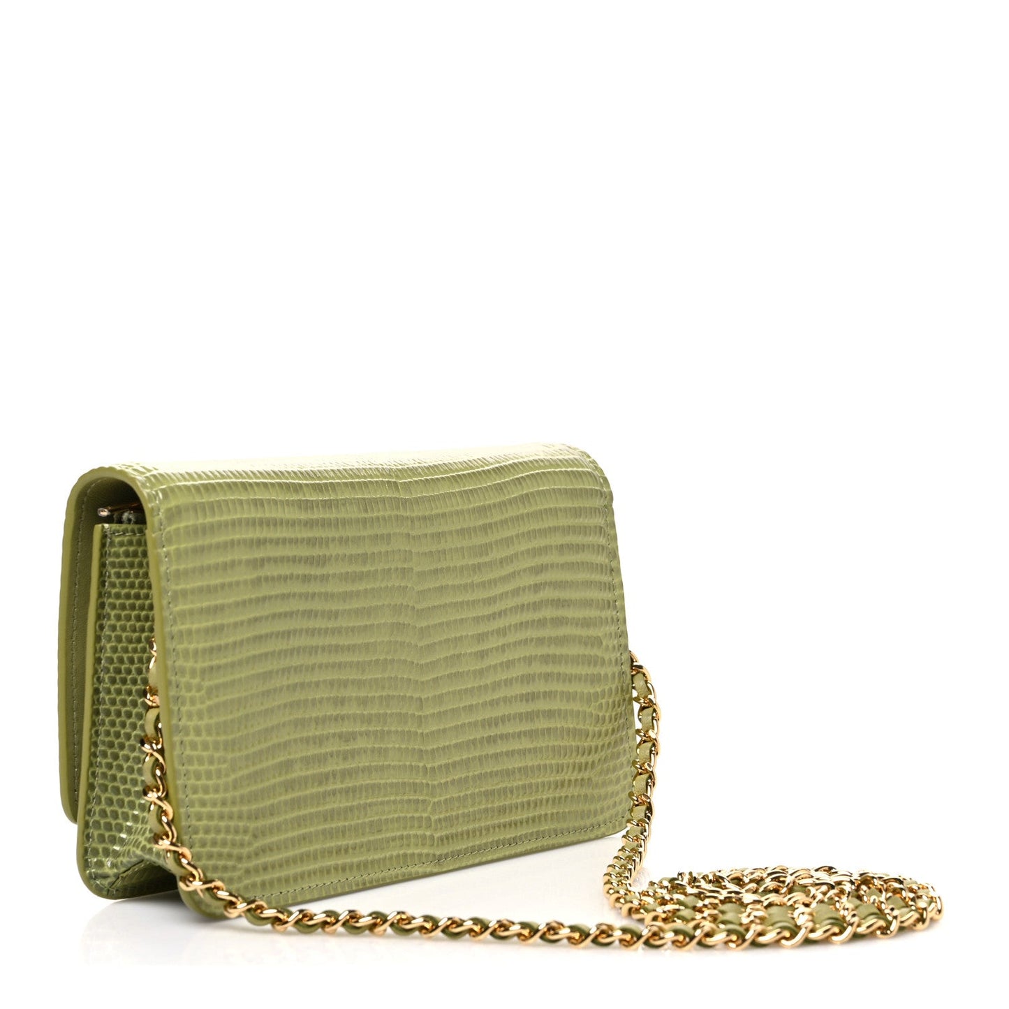 Calfskin Lizard Embossed Wallet On Chain WOC Green