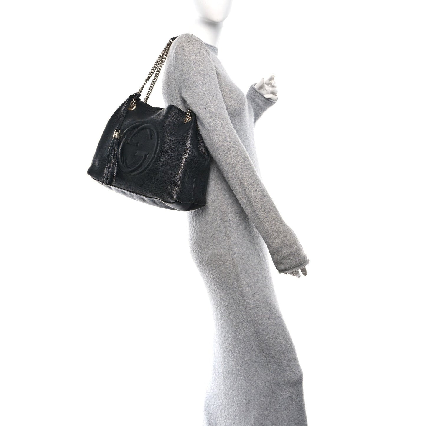 Pebbled Calfskin Medium Soho Chain Shoulder Bag Black