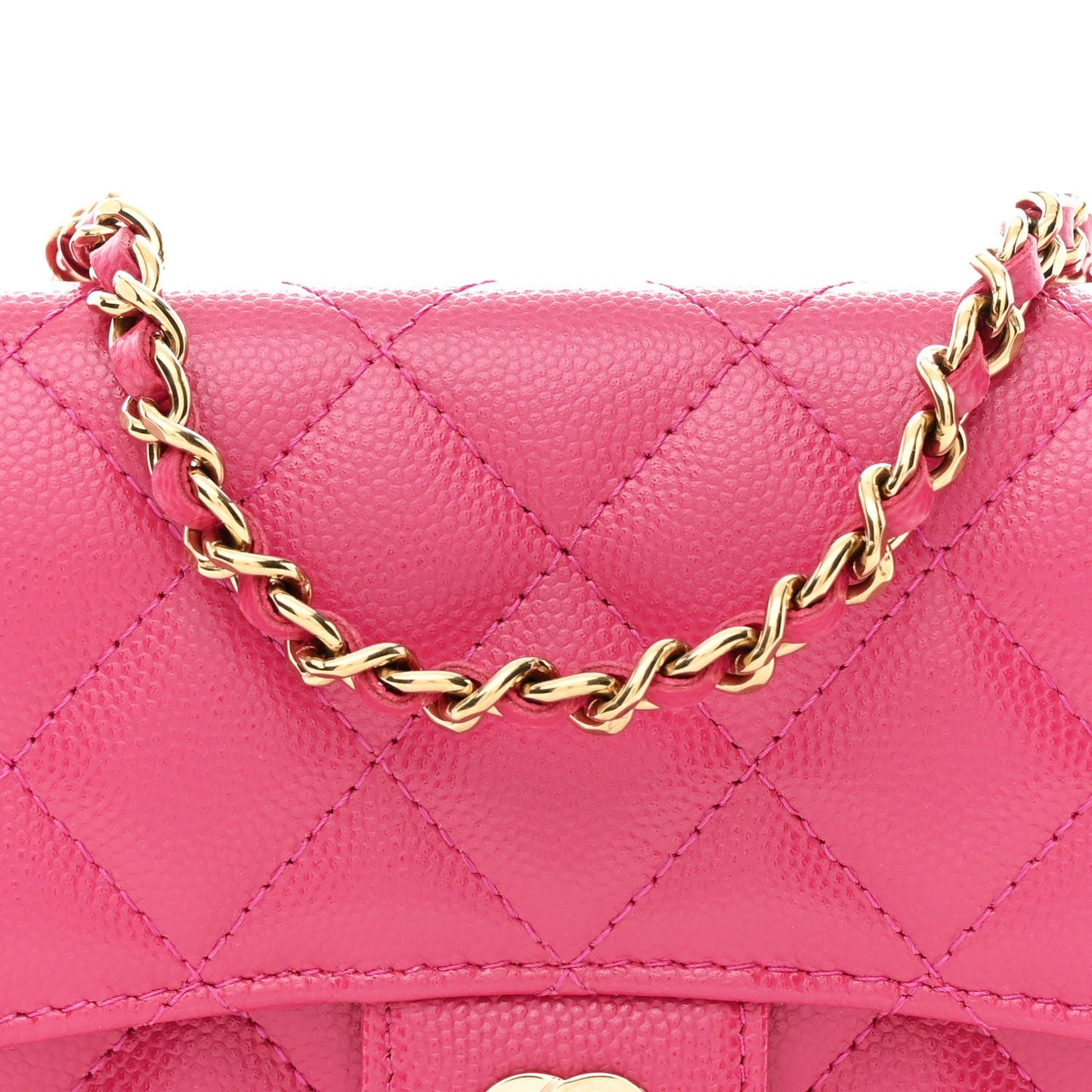 Caviar Quilted Flap Phone Holder With Chain Pink