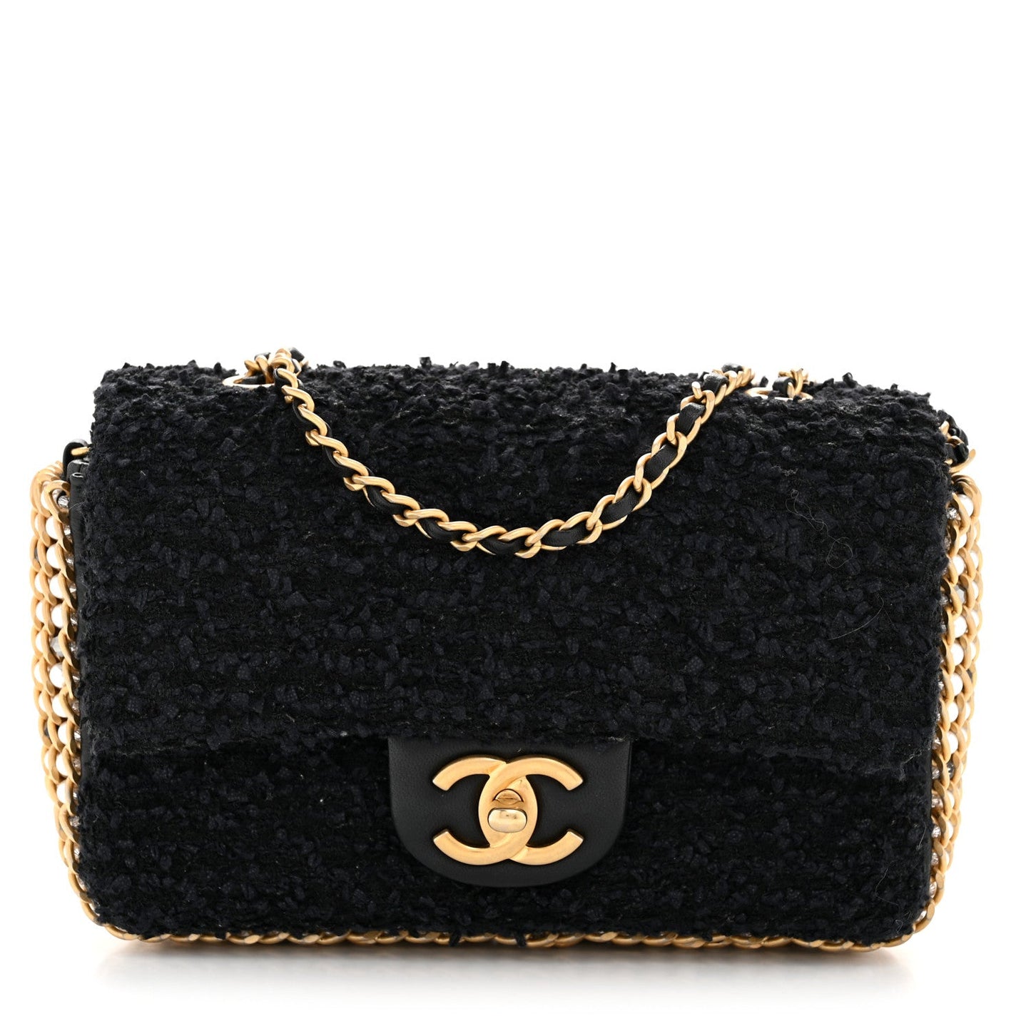 Tweed Quilted Mini Side Pearl Flap Bag Black