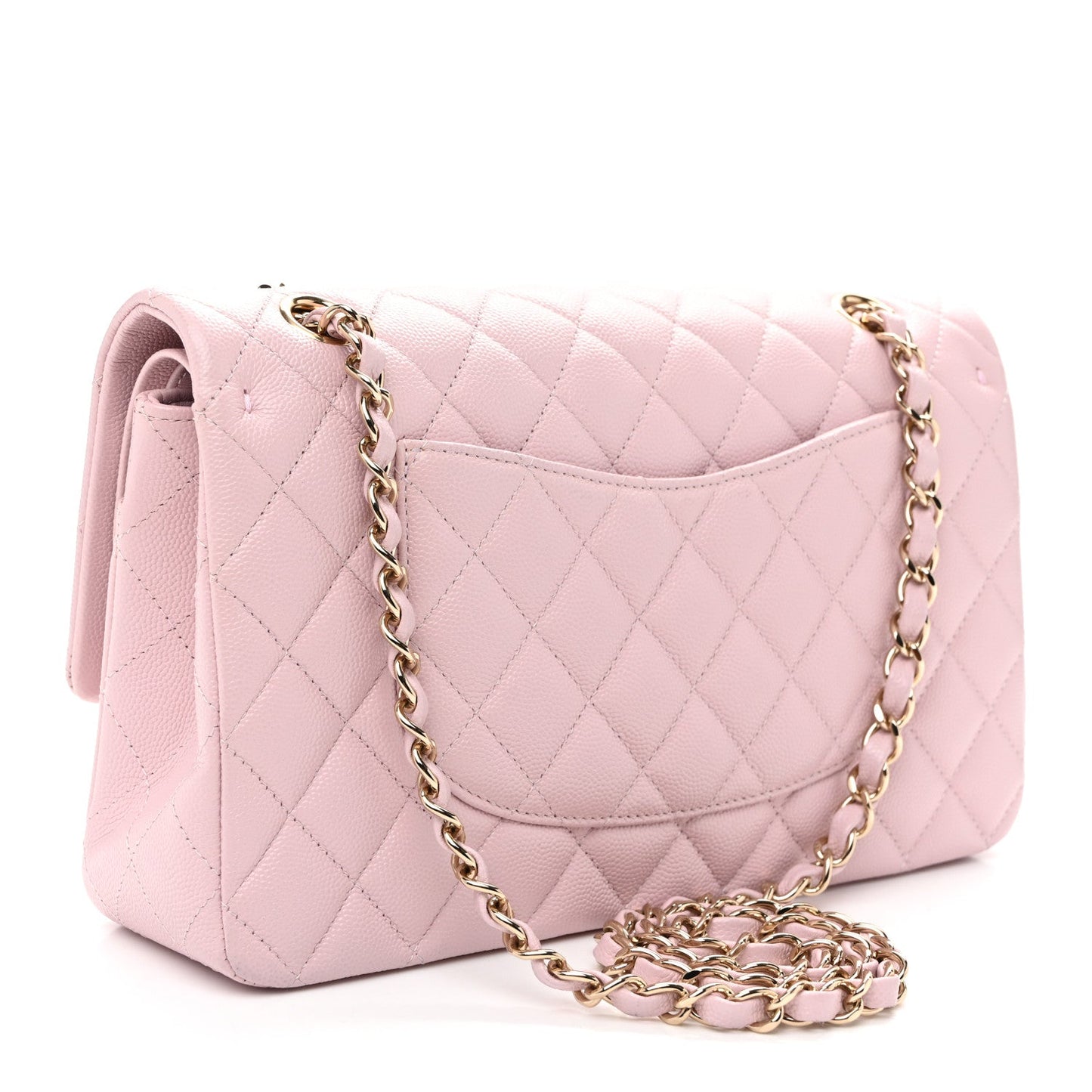 Caviar Quilted Medium Double Flap Light Pink