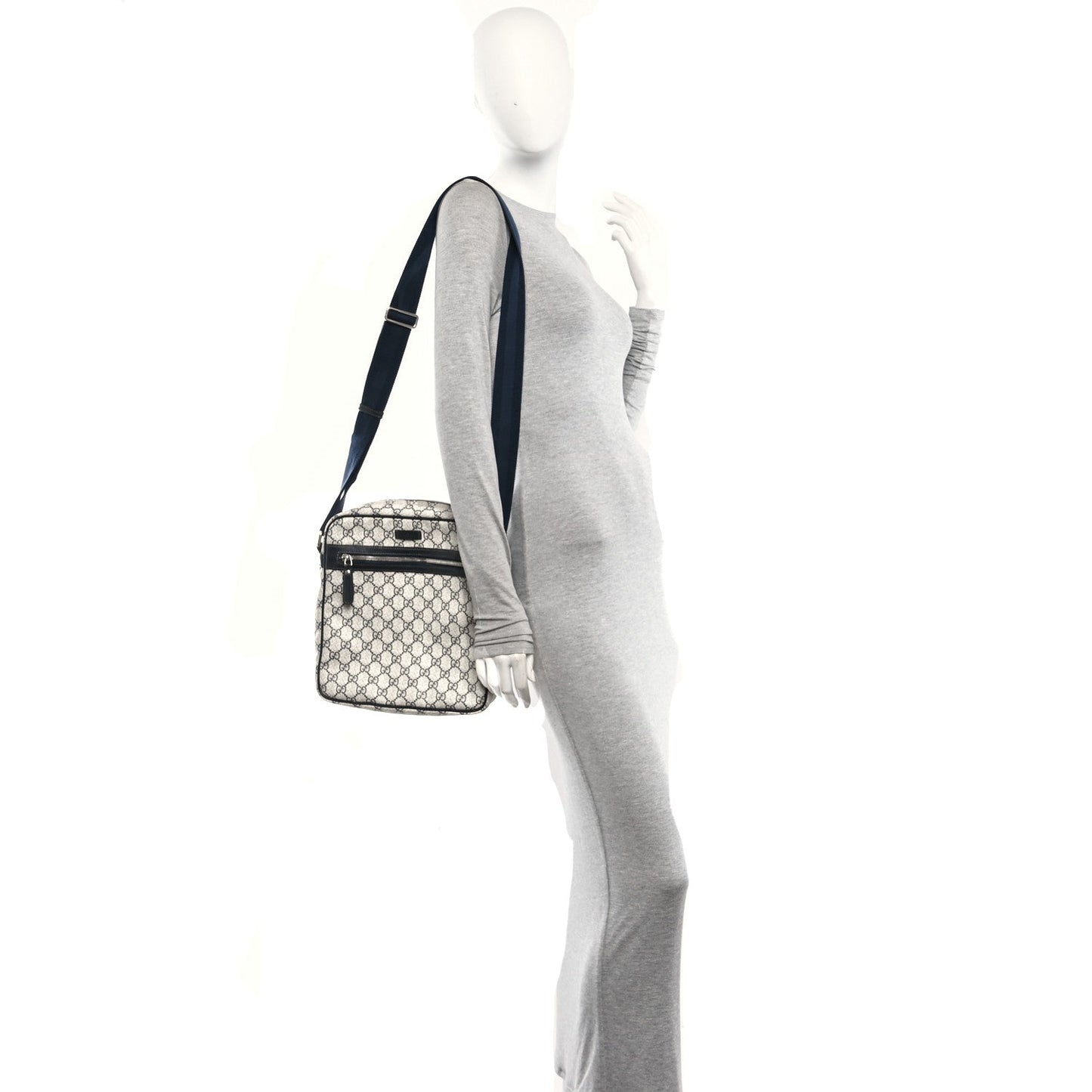 GG Plus Monogram Selleria Calfskin Medium Messenger Bag Beige Blue
