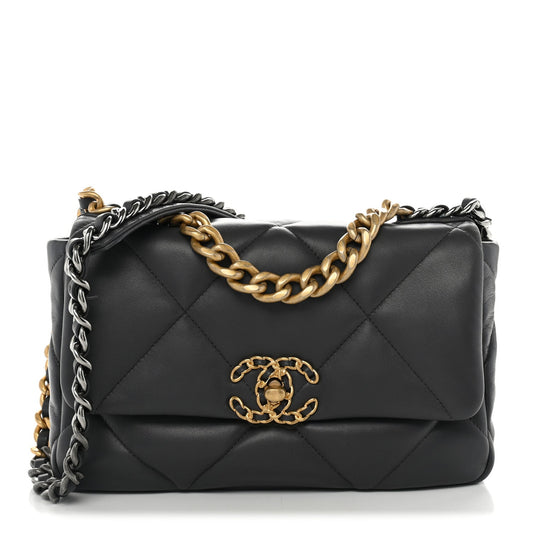 Lambskin Quilted Medium Chanel 19 Flap Dark Grey