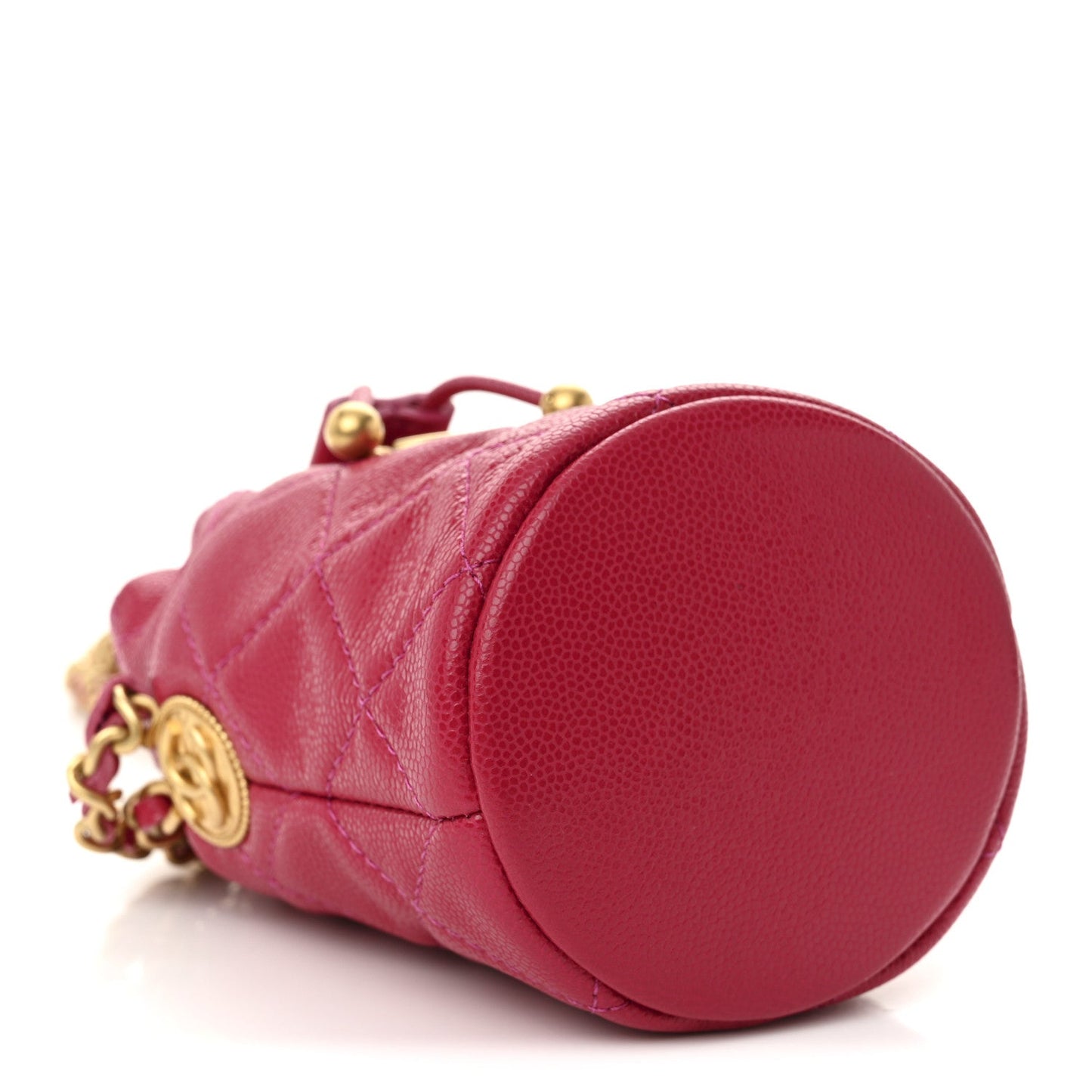 Caviar Quilted Twist Your Buttons Mini Bucket Bag Fuchsia