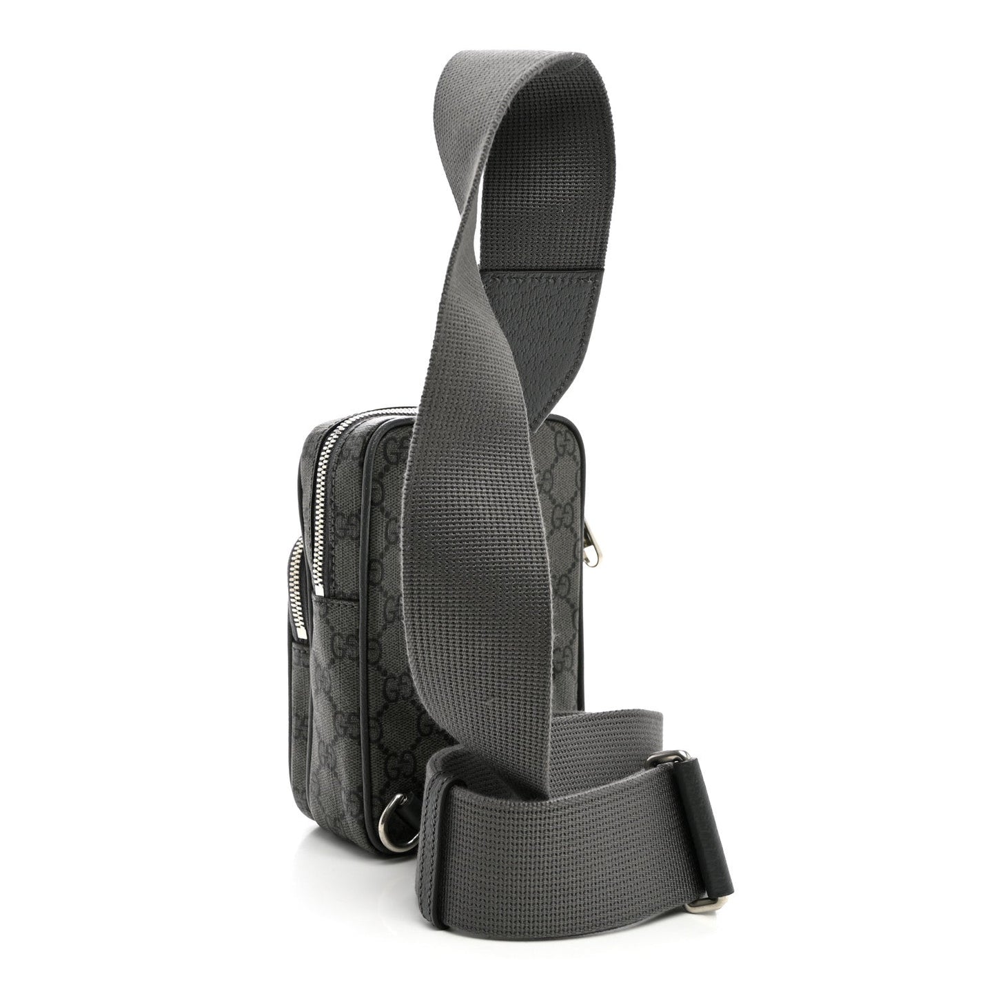 GG Supreme Monogram Textured Dollar Calfskin Mini Ophidia Messenger Grey Black Graphite Grey
