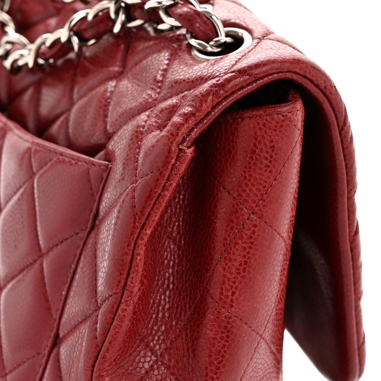 Caviar Quilted Jumbo Double Flap Dark Red