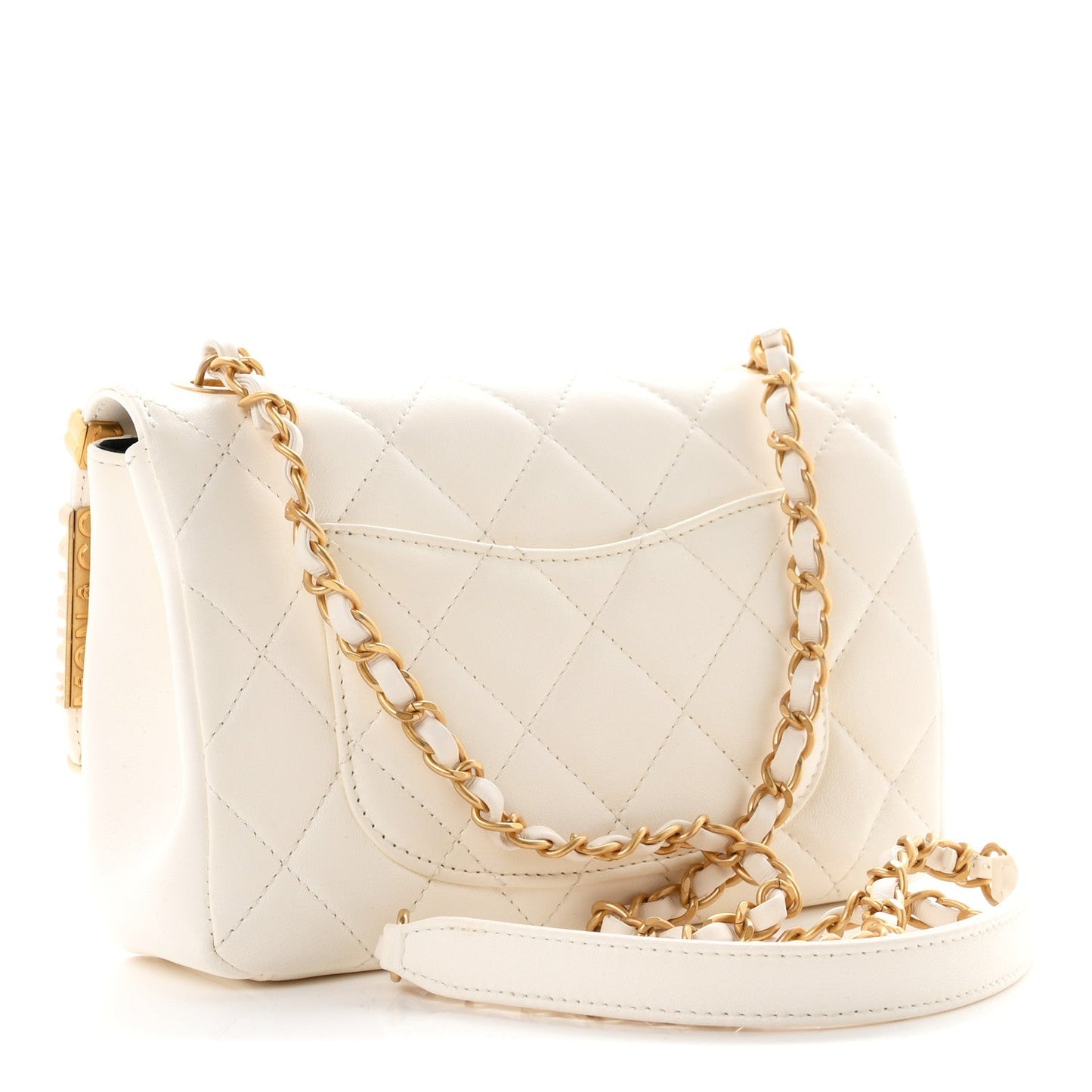 Lambskin Enamel Strass Quilted Mini Paris Monaco Flap White