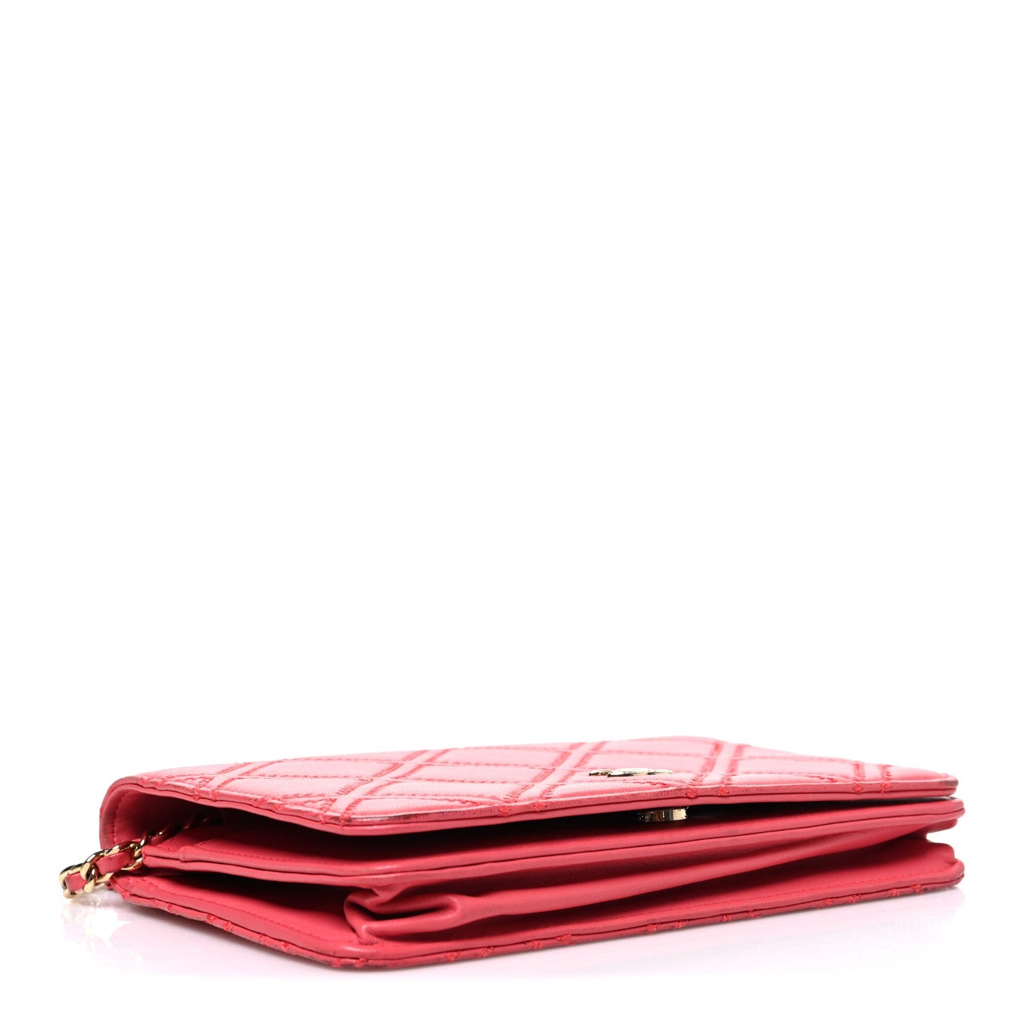 Lambskin Quilted Double Stitch Tassel Wallet On Chain WOC Pink