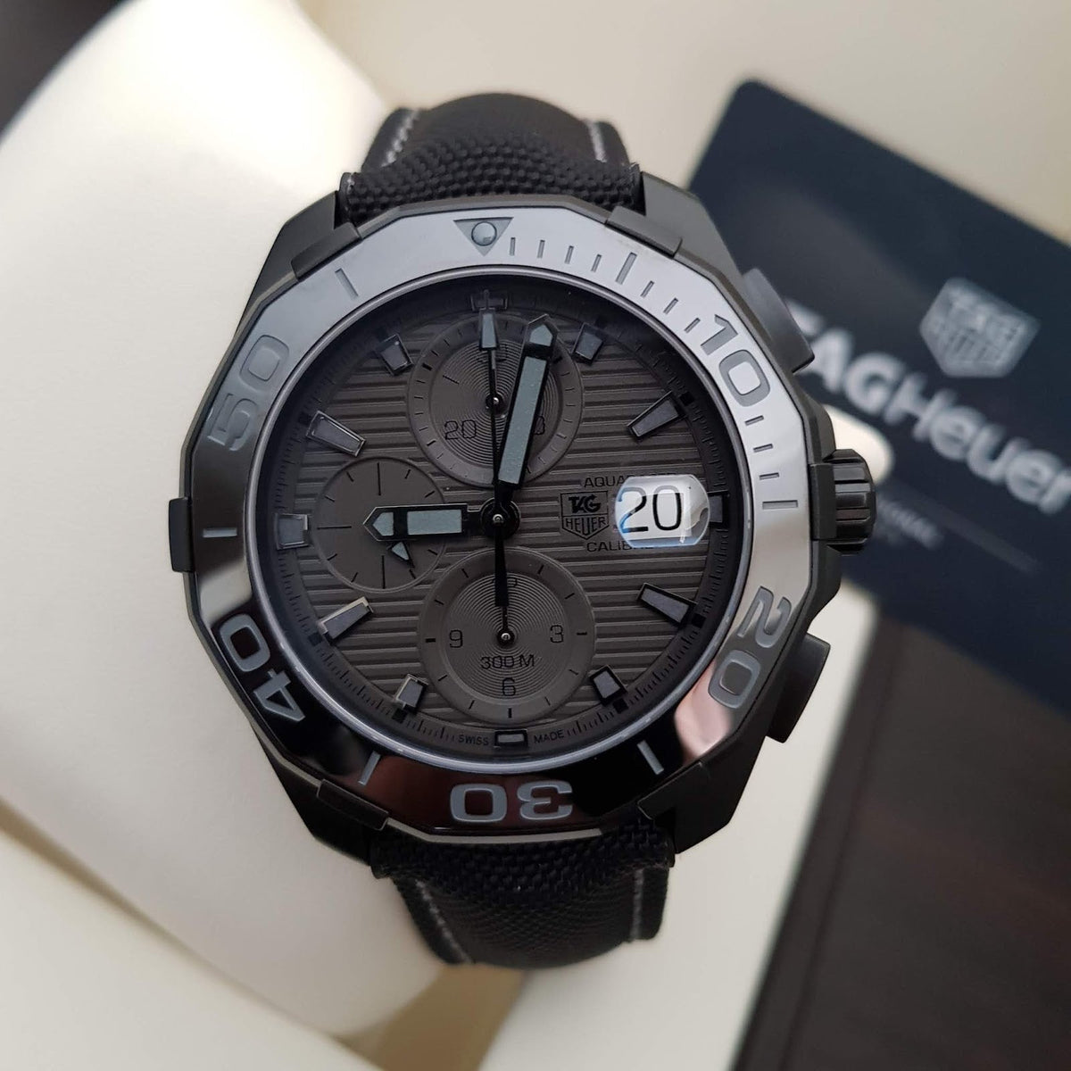 Tag Heuer Aquaracer Automatic Chronograph Special Edition Titanium Grey Dial Black Leather Strap Watch for Men - CAY218B.FC6370