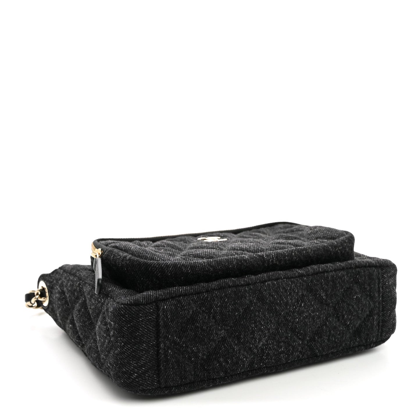 Denim Quilted Small Preppy Pocket Clutch With Chain  Black