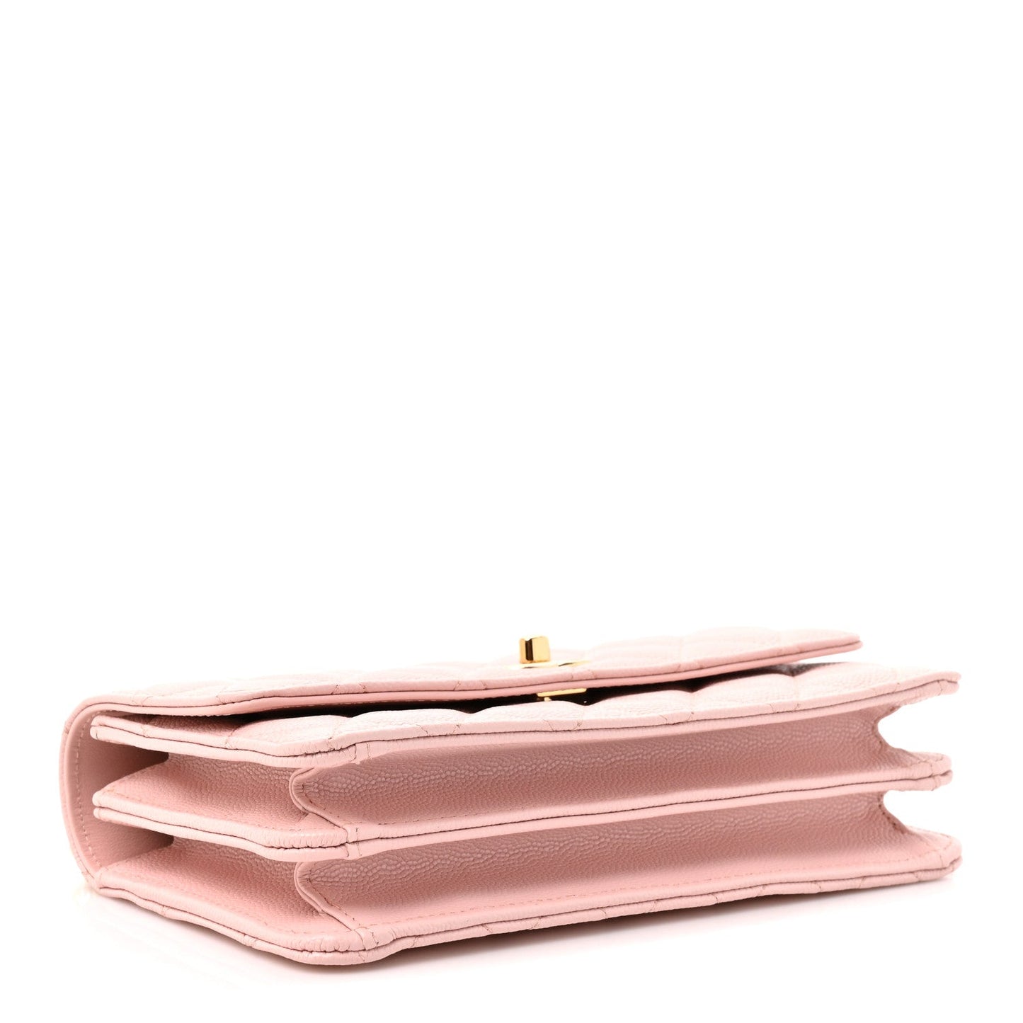 Shiny Caviar Quilted Flap Charm Wallet On Chain WOC Light Pink