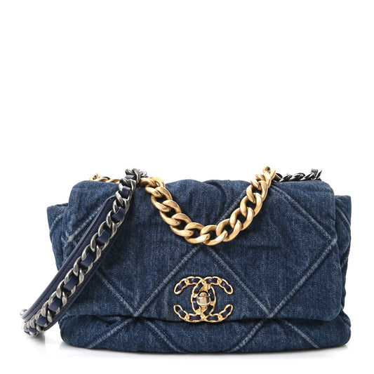 Denim Quilted Medium Chanel 19 Flap Blue