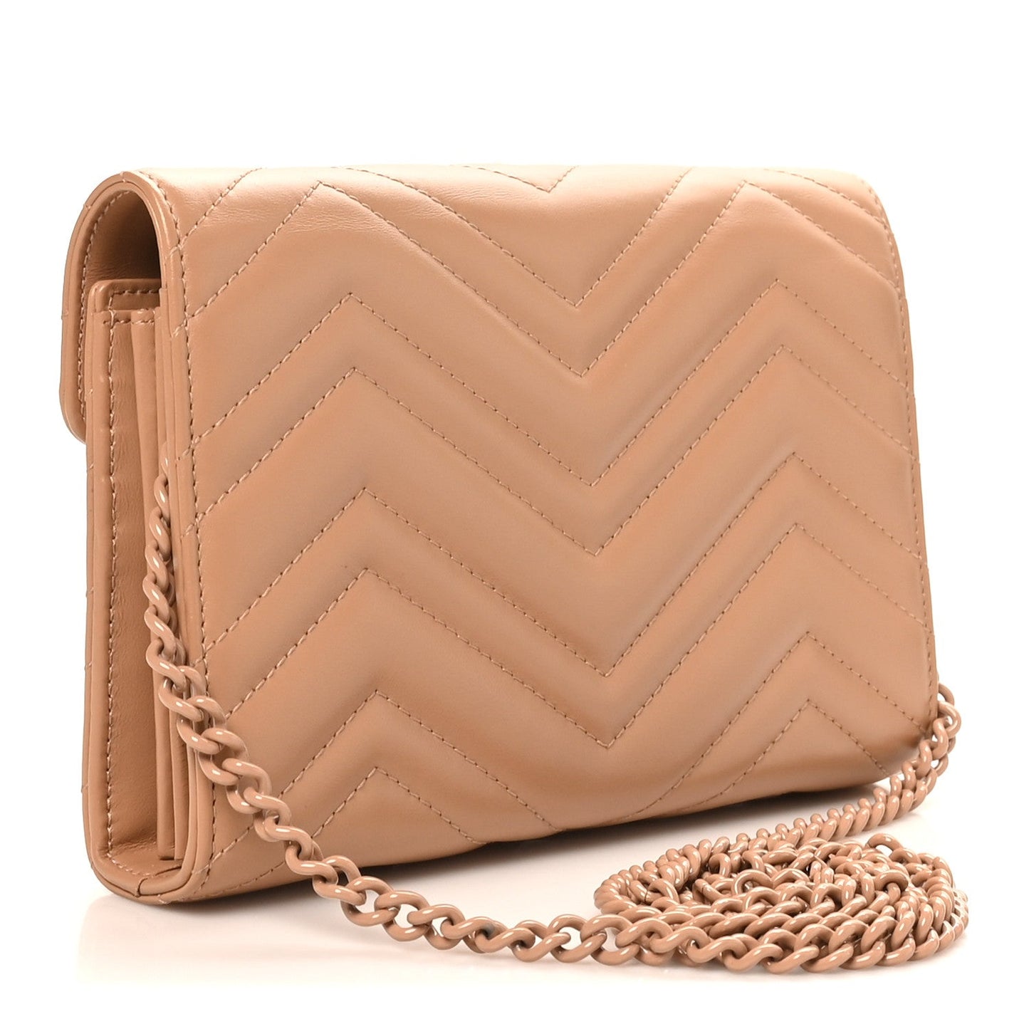 Calfskin Matelasse Monochrome GG Marmont Chain Wallet Camelia