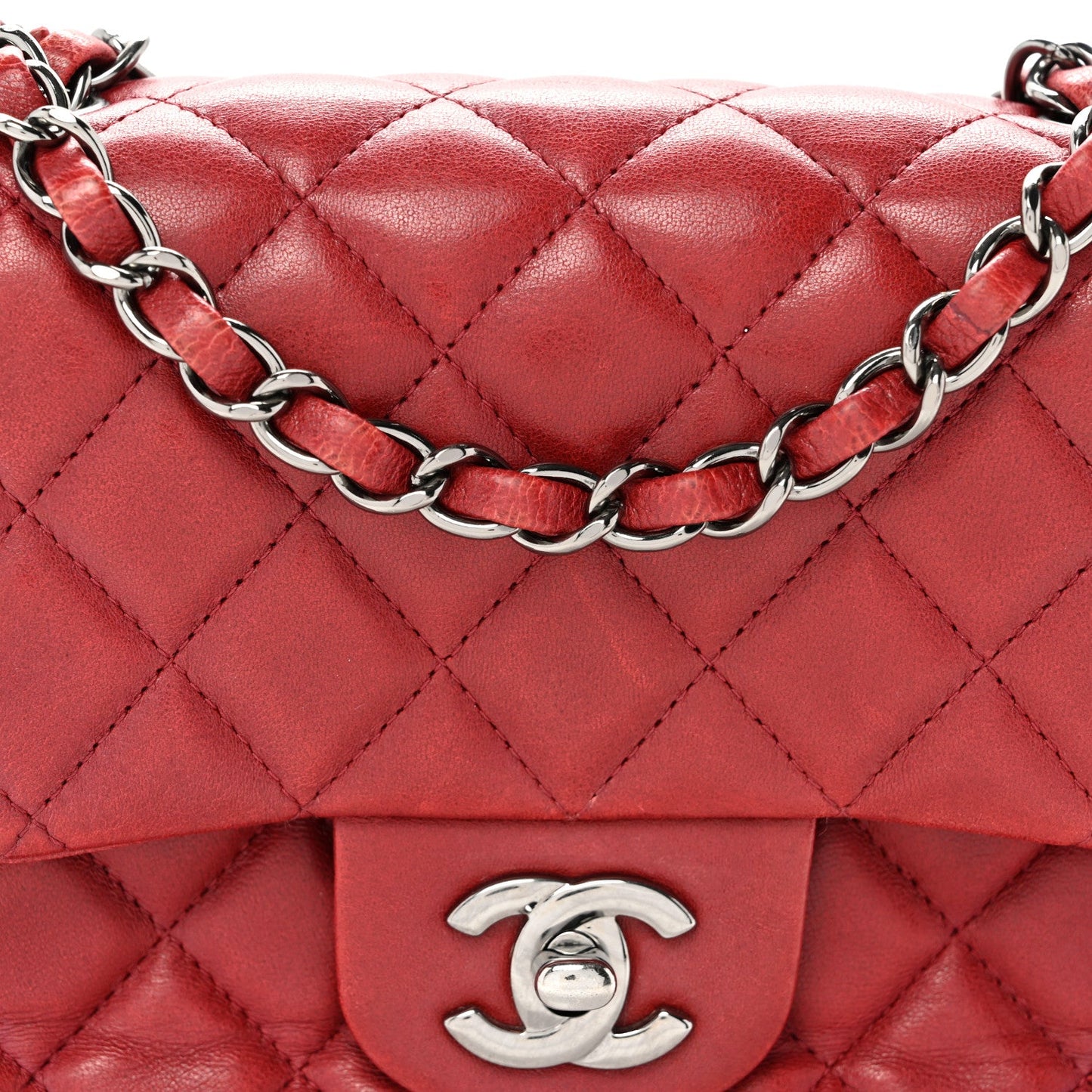 Lambskin Quilted Mini Square Flap Red