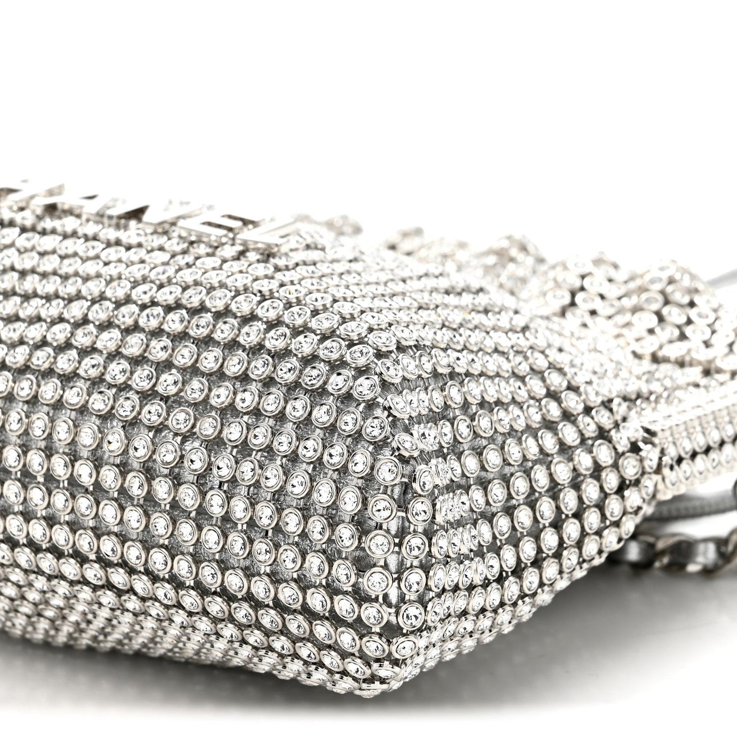 Crystal Embellished Metallic Lambskin Mini Chanel 22 Silver