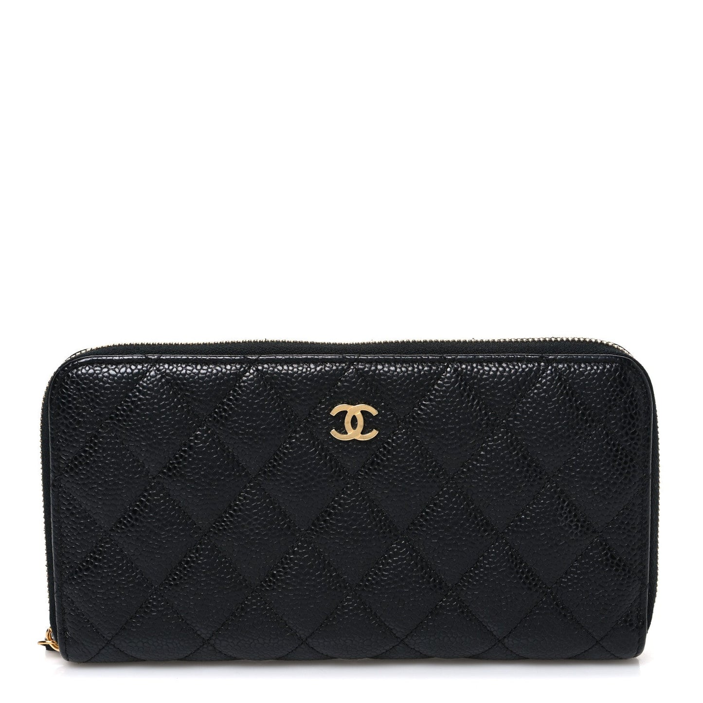 Caviar Quilted Large Gusset Zip Around Wallet Black