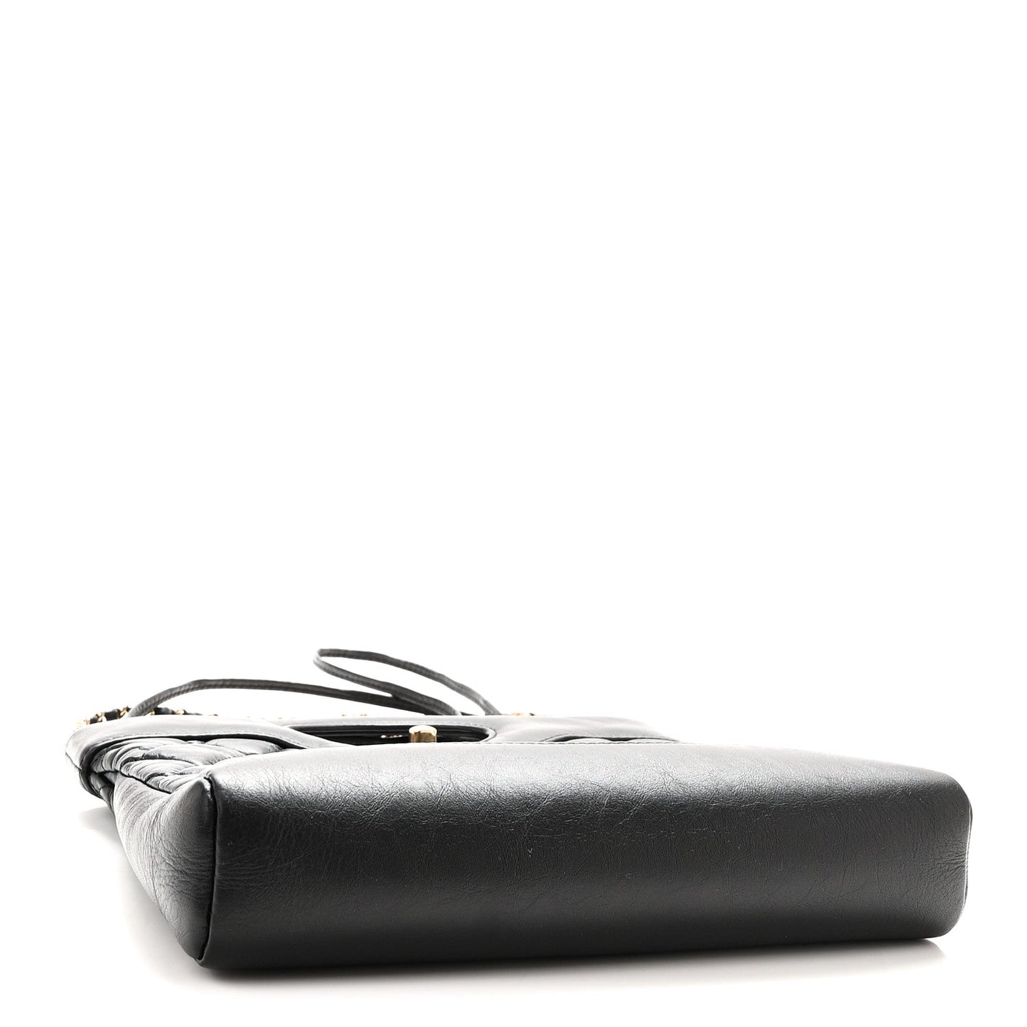 Shiny Crumpled Calfskin Quilted Mini 31 Shopping Bag Black