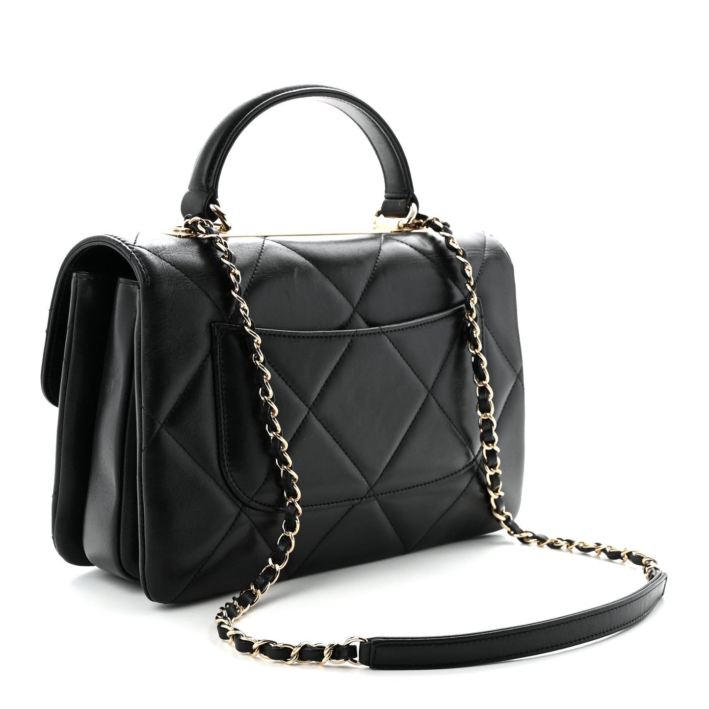 Lambskin Quilted Medium Trendy CC Flap Dual Handle Bag Black
