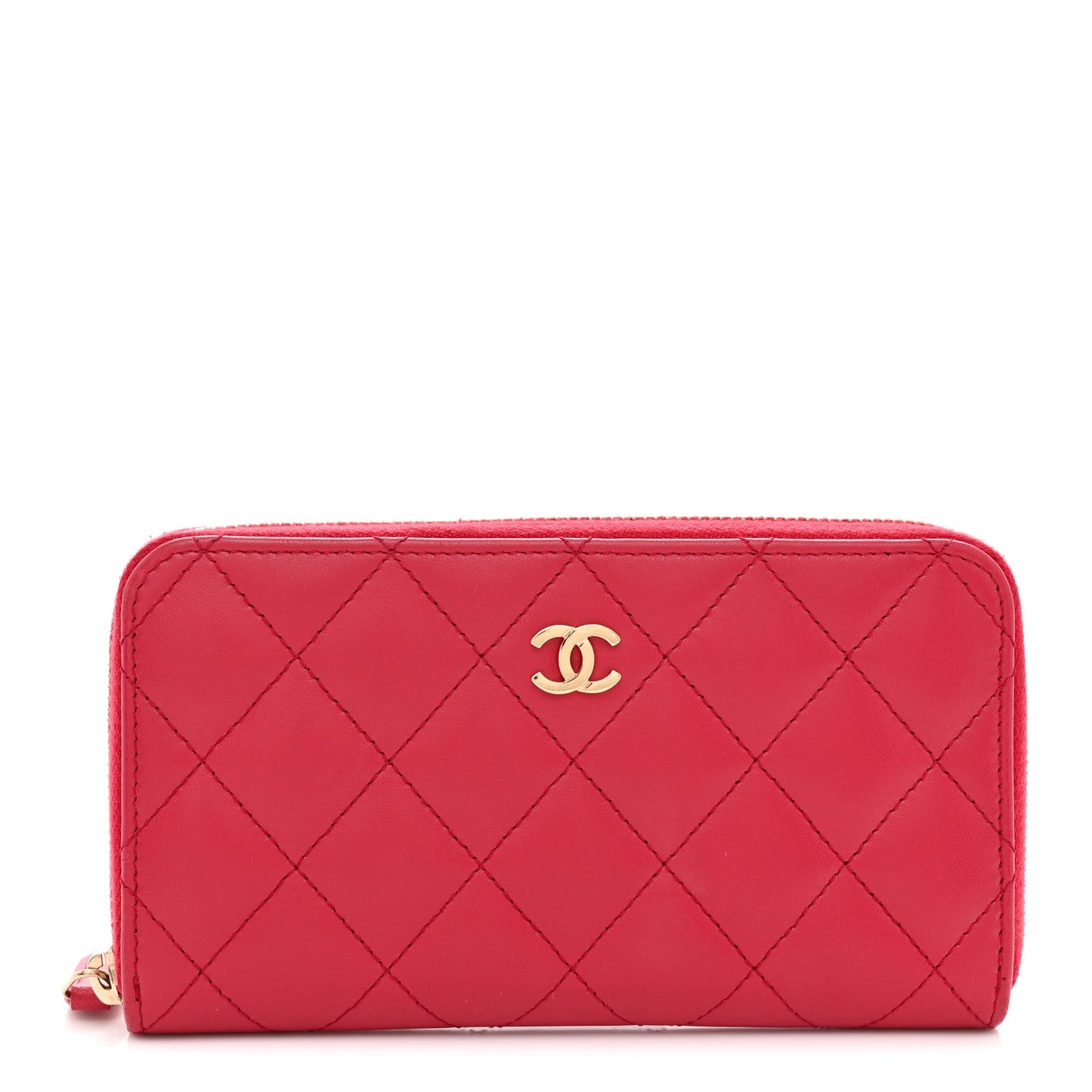 Lambskin Quilted Medium Zip Around Wallet Dark Pink