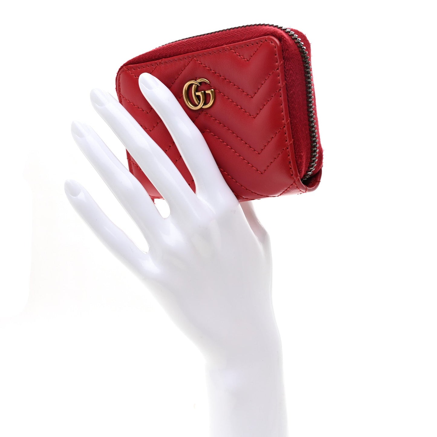 Calfskin Matelasse GG Marmont Zip Around Card Case Hibiscus Red