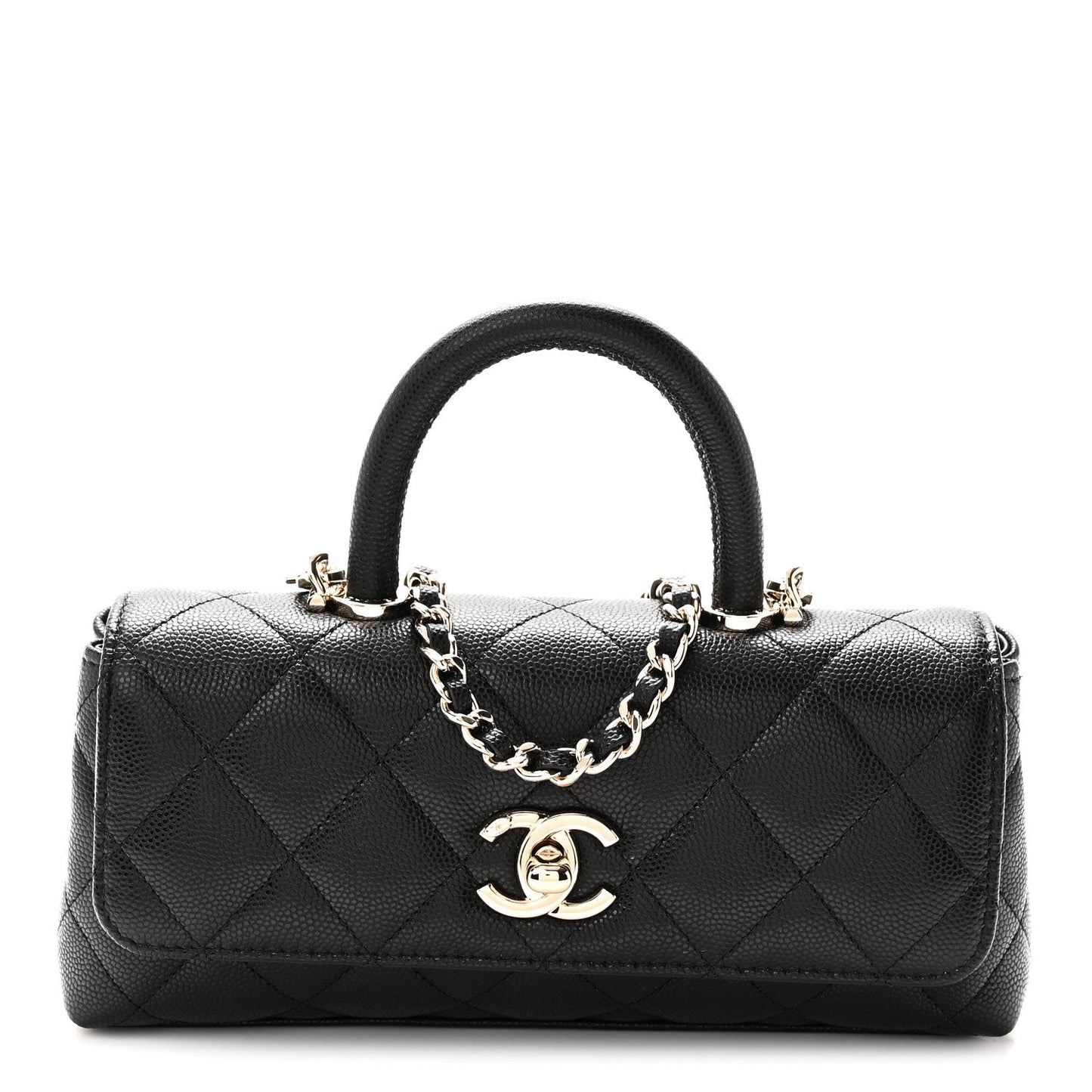 Caviar Quilted Coco Handle East West Clutch With Chain Black