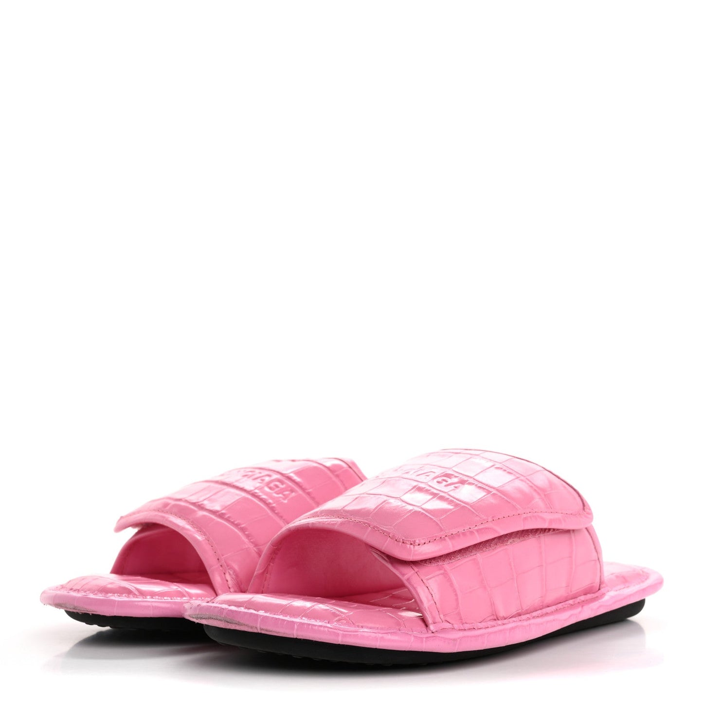 Calfskin Logo Crocodile Embossed Slides 40 Fuxia