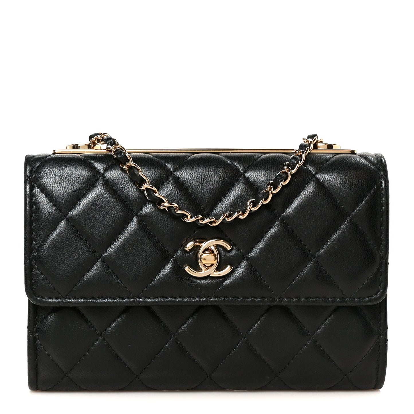 Lambskin Quilted Trendy CC Chain Clutch WOC Black