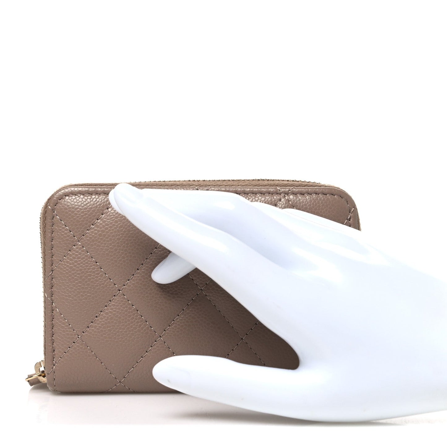 Caviar Quilted Small Zip Around Wallet Dark Beige