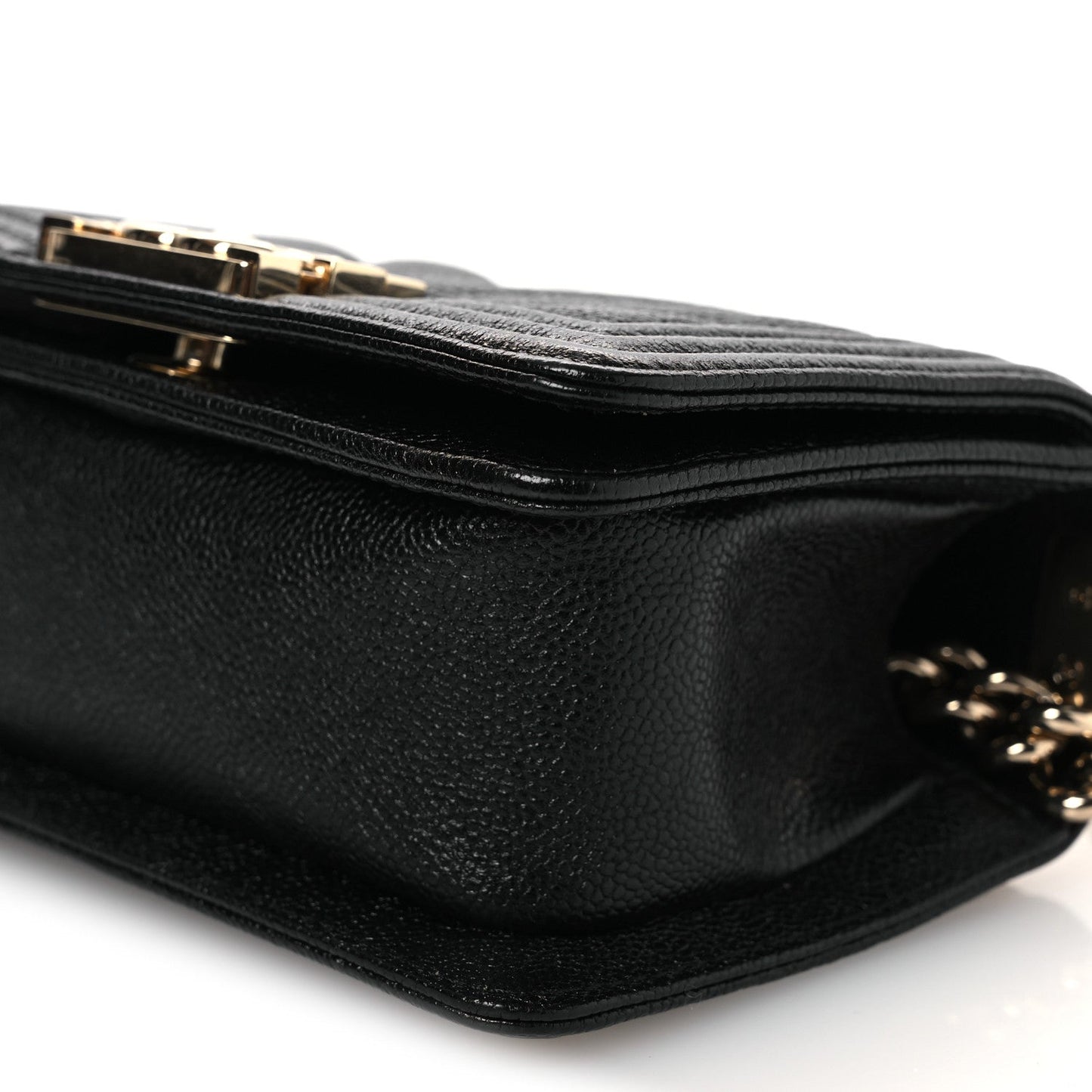 Caviar Chevron Quilted Mini Boy Flap Black Black