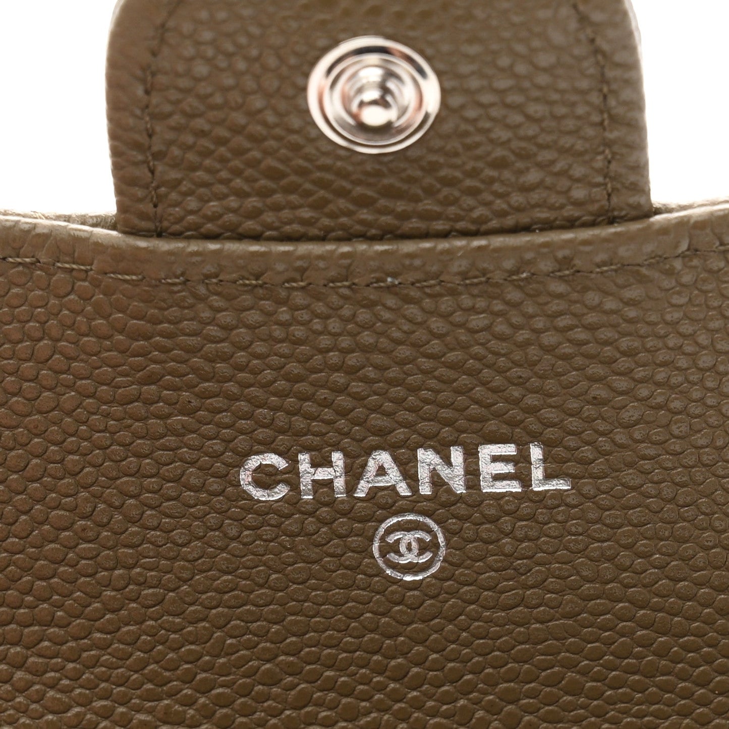 Caviar Quilted Flap Card Holder Wallet Dark Khaki