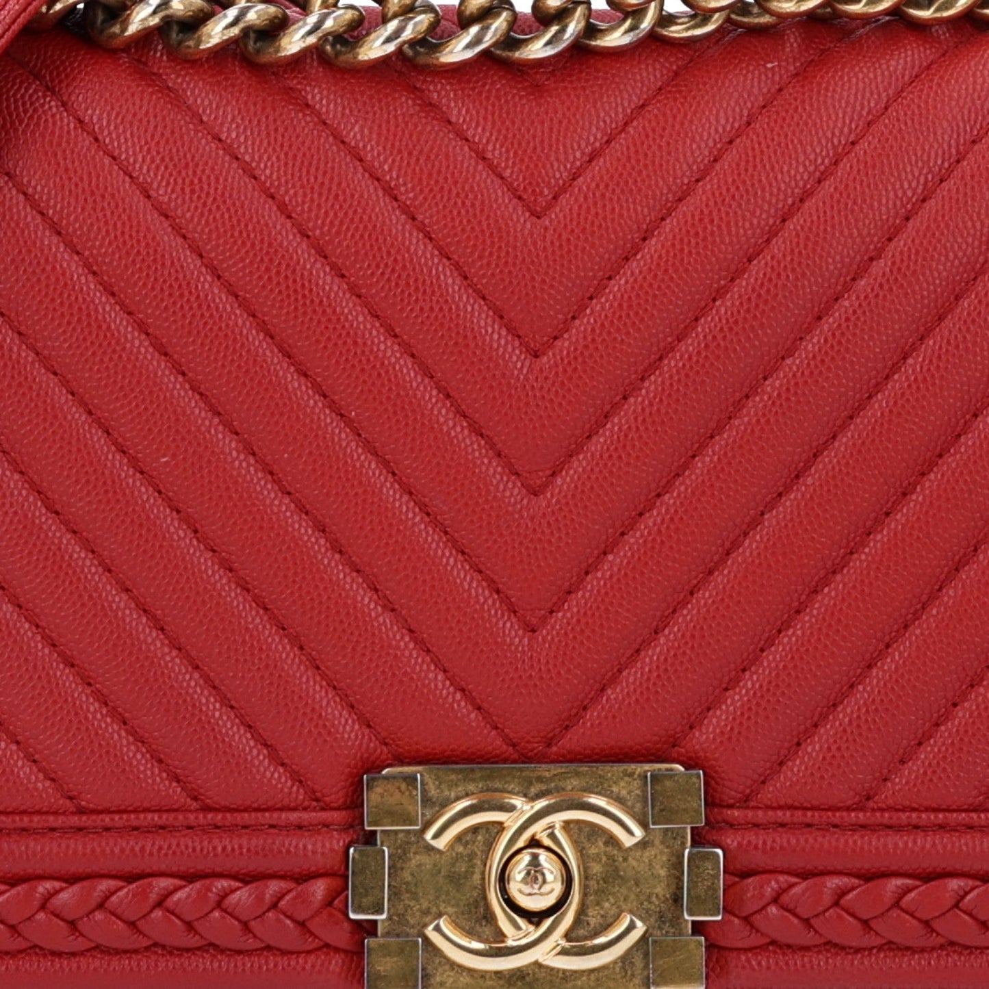 Caviar Chevron Quilted Braided Medium Boy Flap Red