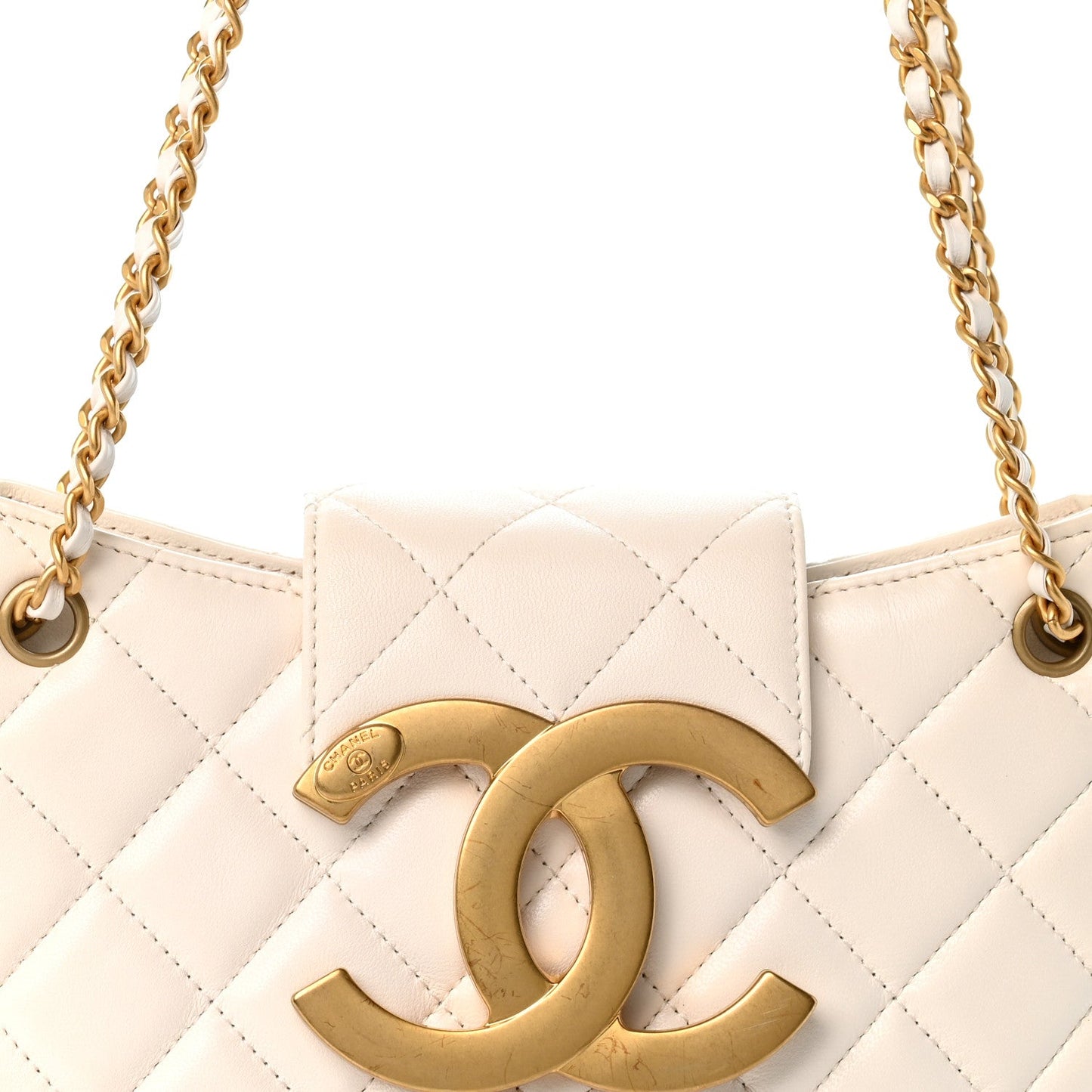 Lambskin Quilted Giant CC Shoulder Bag White