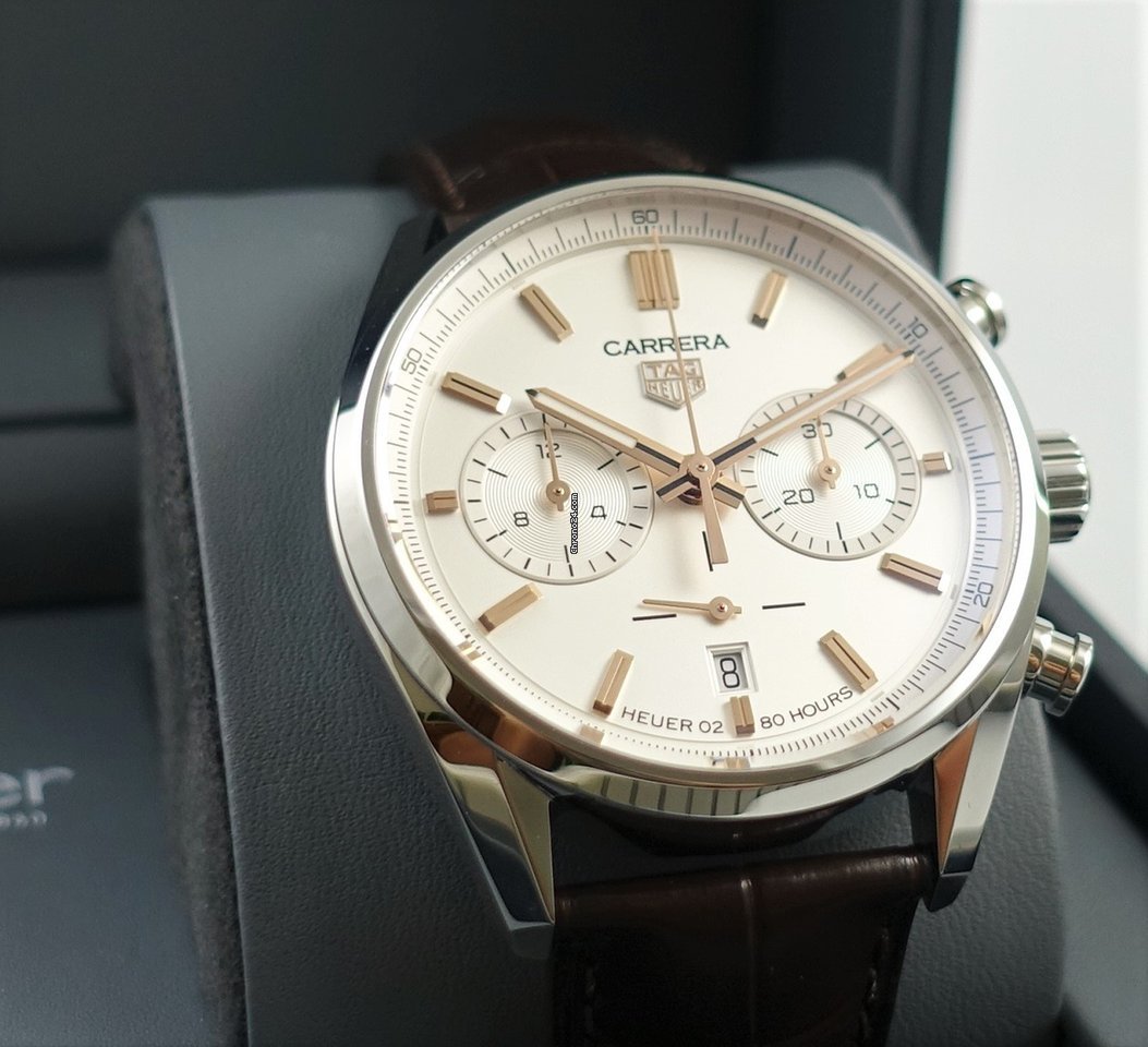 Tag Heuer Carrera Chronograph White Dial Brown Leather Strap Watch for Men - CBN2013.FC6483